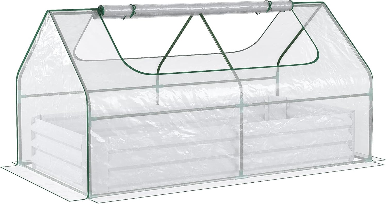 Outsunny Raised Garden Bed with Greenhouse, Steel Planter Box with Plastic Cove