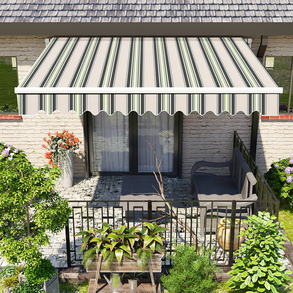 Patio Awning Manual Canopy Sun Shade Retractable Shelter 3.5x2.5m Multi-stripe