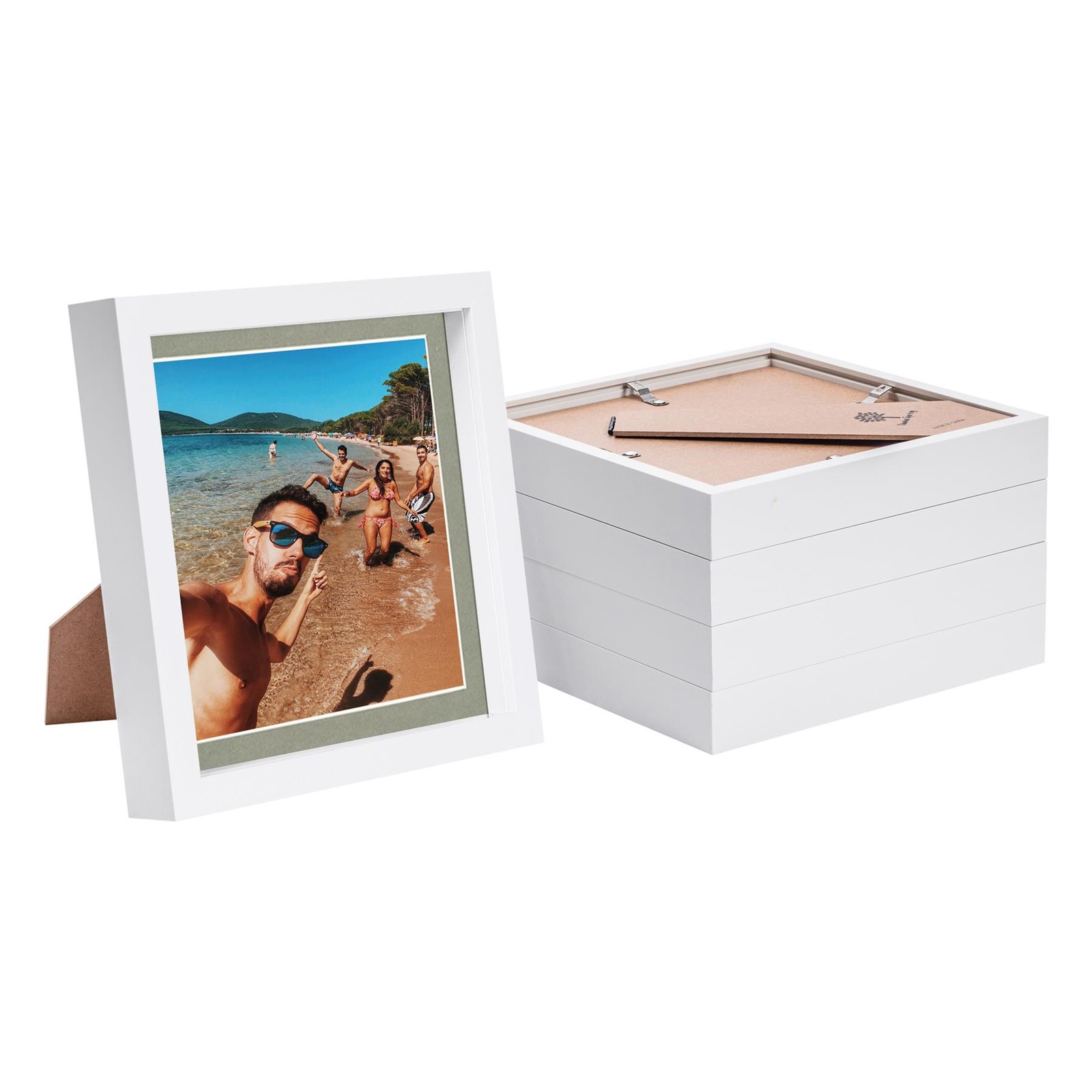 5x White 8" x 8" 3D Box Photo Frames Grey 6" x 6" Mount Craft Shadow Picture