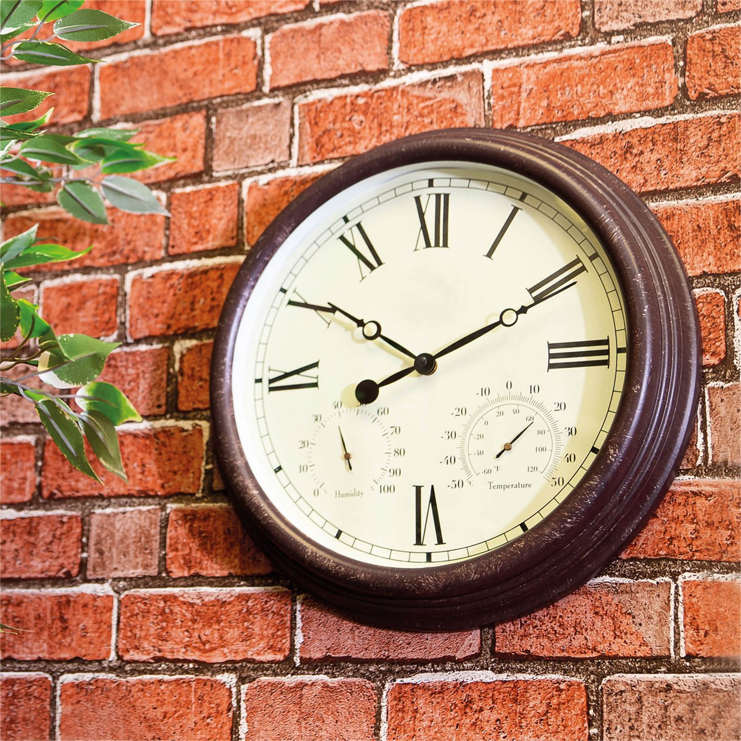Vintage Design Outdoor Garden Clock with Thermometer Hygrometer Antique Copper