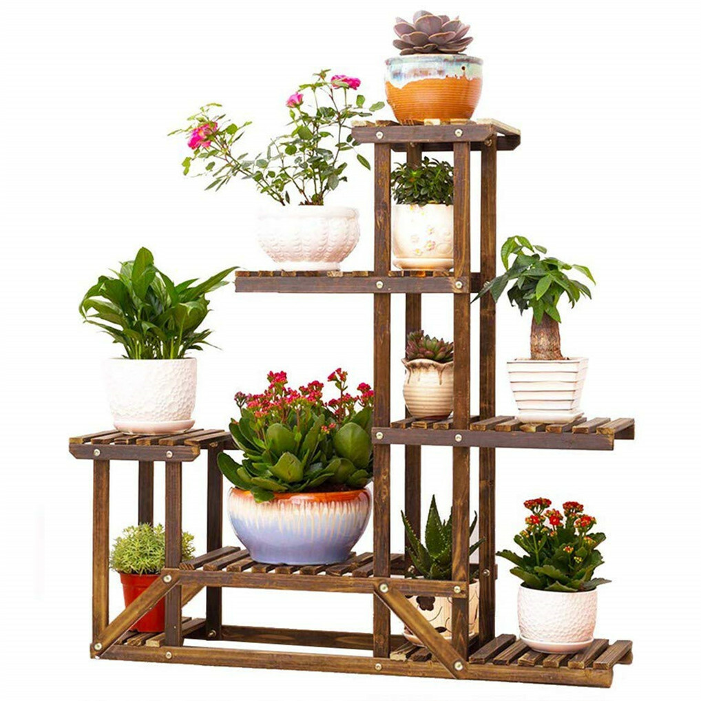 Wooden Flower Rack 6 Shelves In/Outdoor Multi-Tier Plant Display Stand Rack 96cm