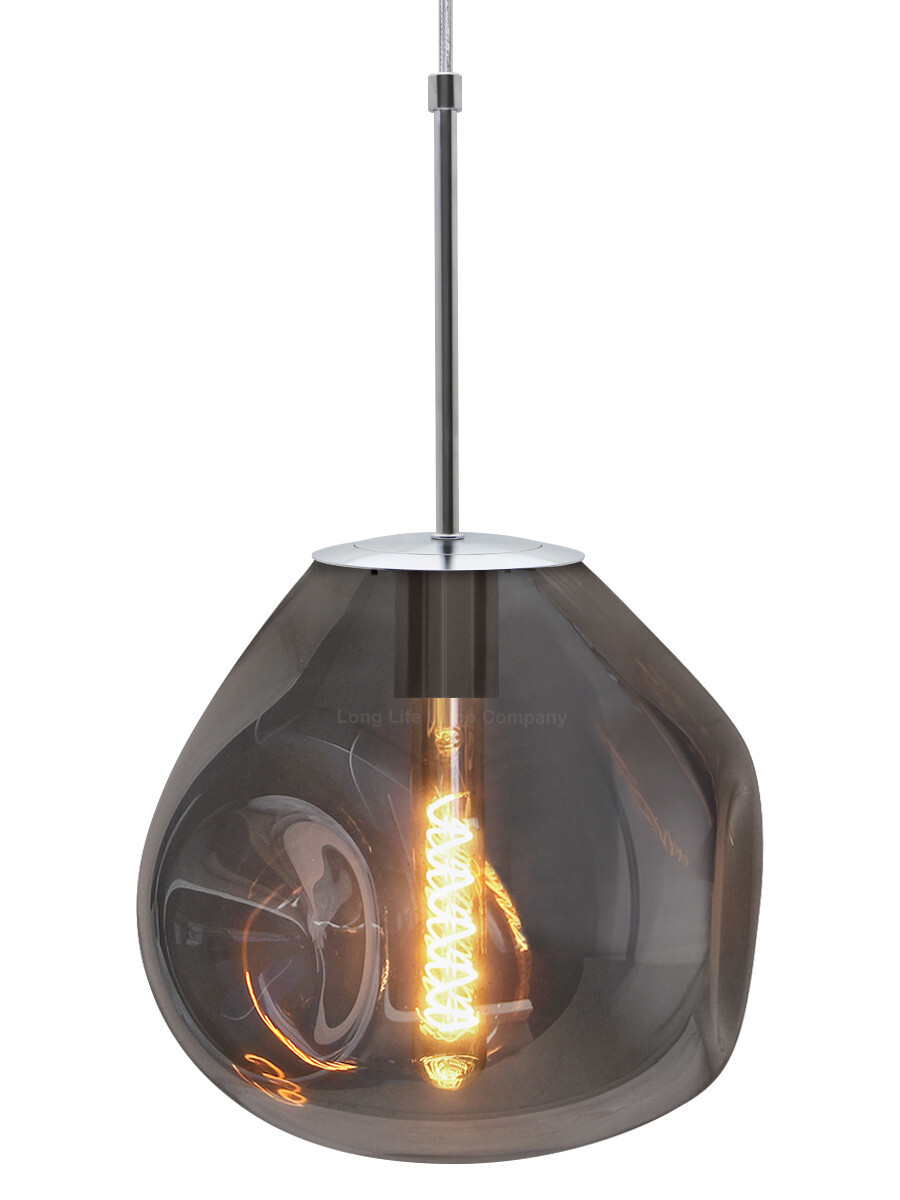 Vintage Smoked Grey Blown Glass Shade Ceiling Pendant Light Chrome H3068