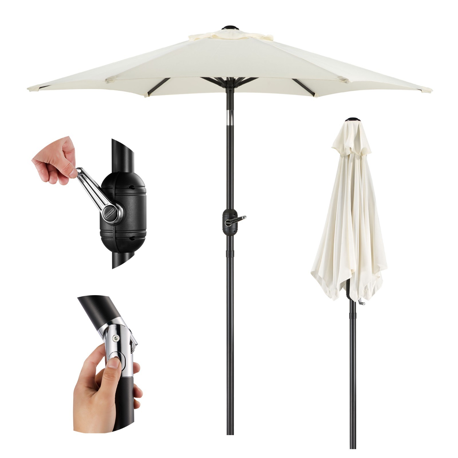 VonHaus Parasol 2M Garden Umbrella Sun Shade Canopy with Crank & Tilt Function