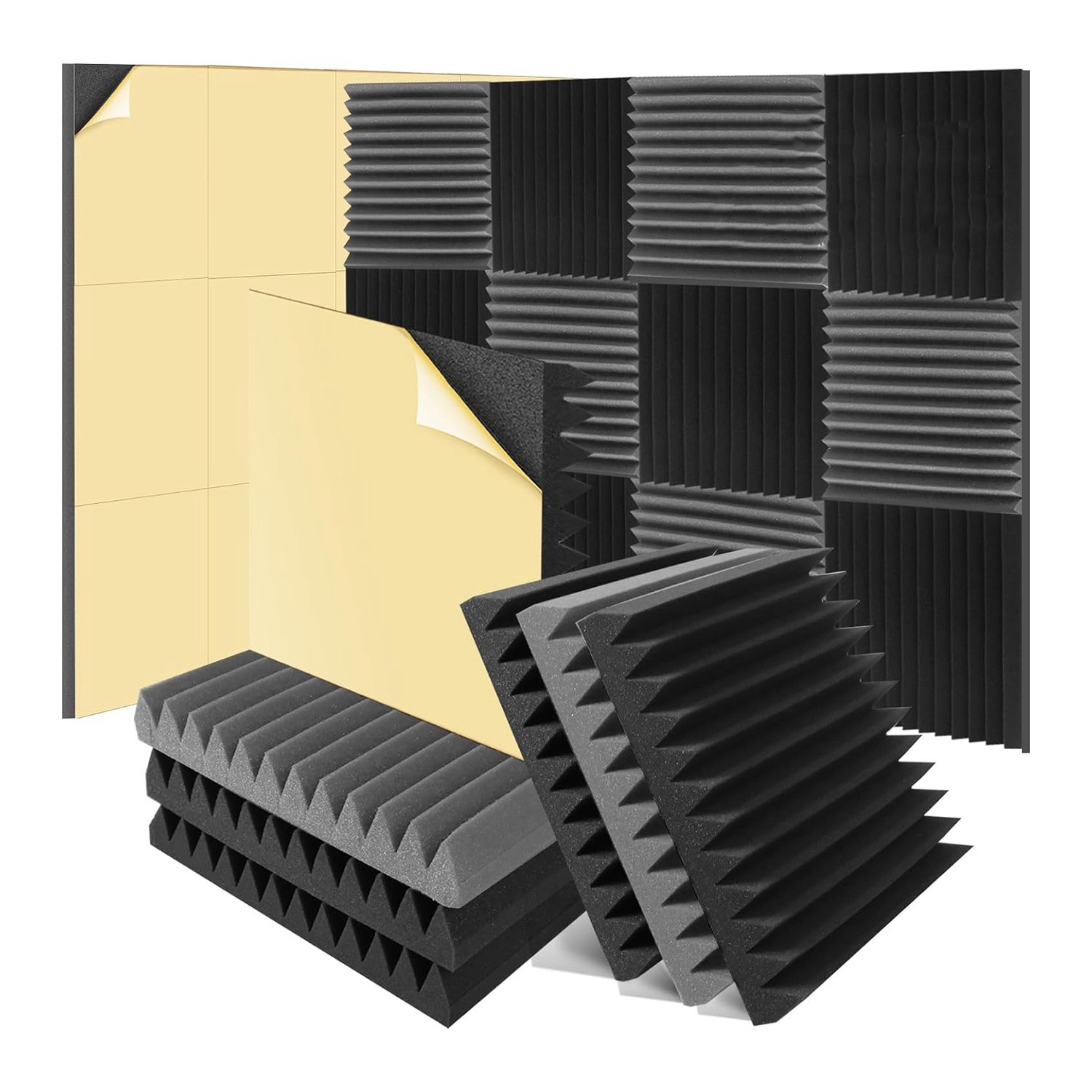 12 Pack Wedge Sound Proof Foam Panels for Home Studio Office,Black&Grey D6Y3