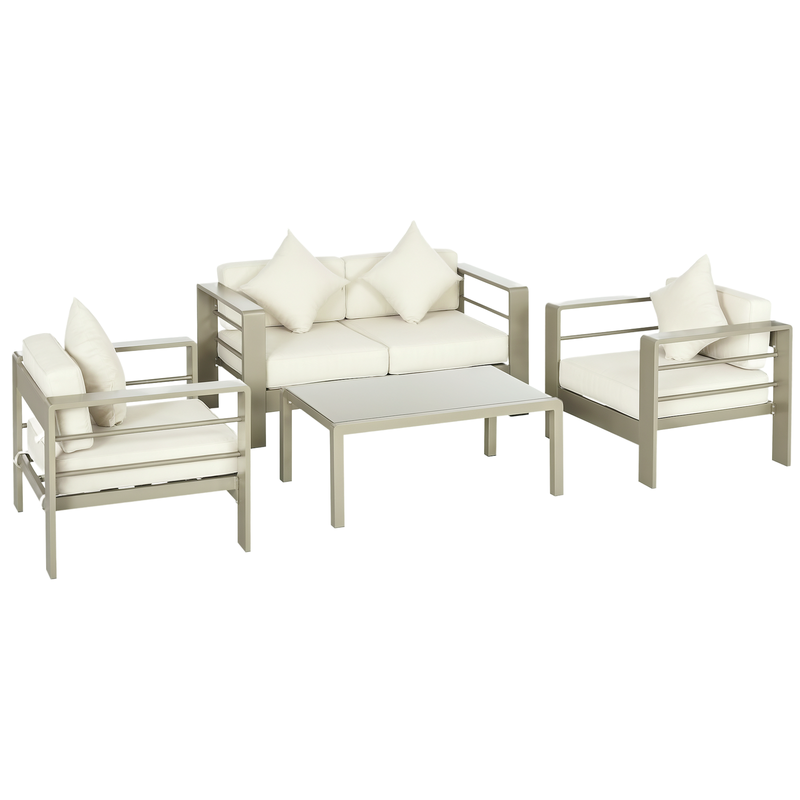 Outsunny 4 PCs Aluminium Garden Furniture Set w/ Thick Padded Cushion