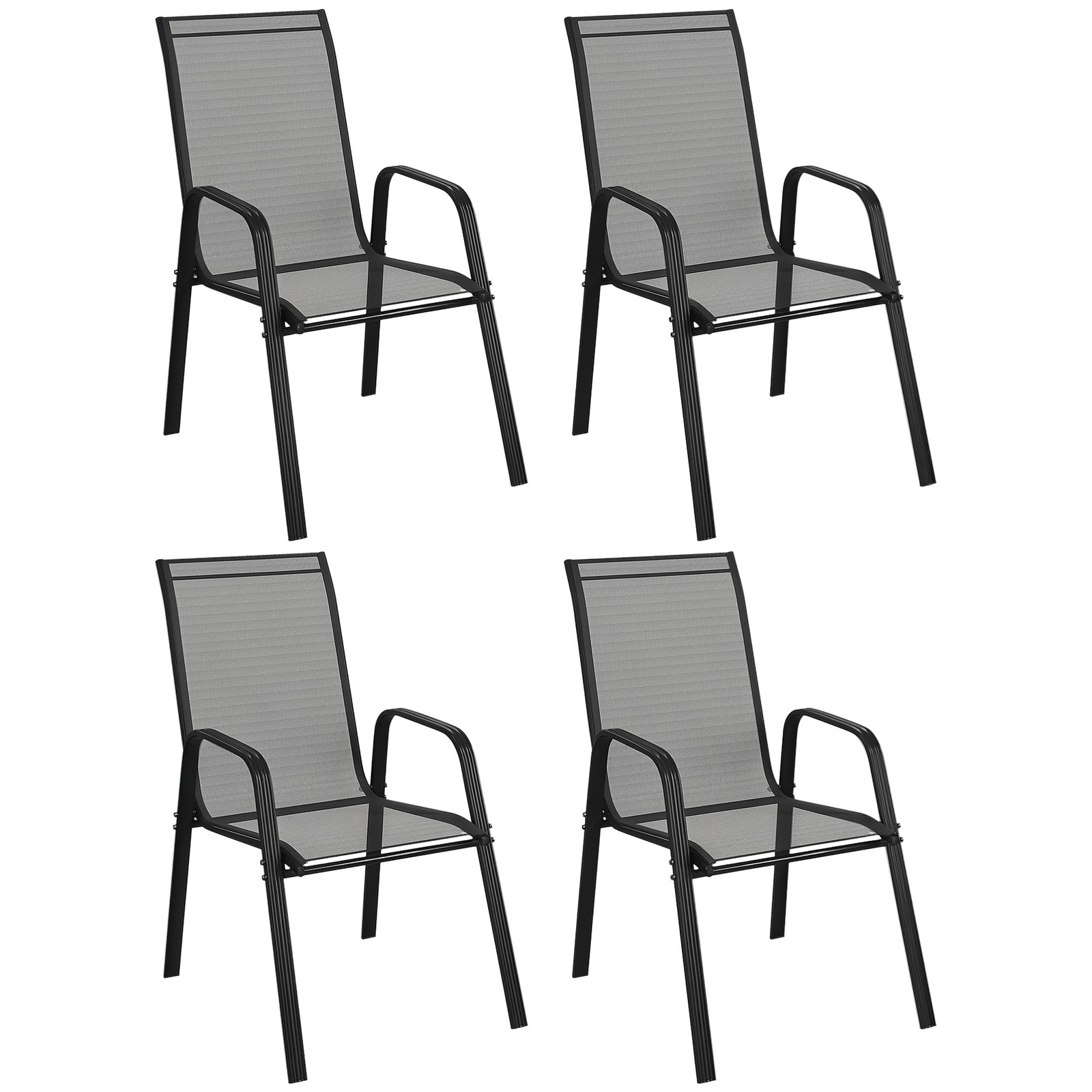 Outsunny Set of 4 Garden Dining Chair Set Outdoor w/ High Back Armrest Black