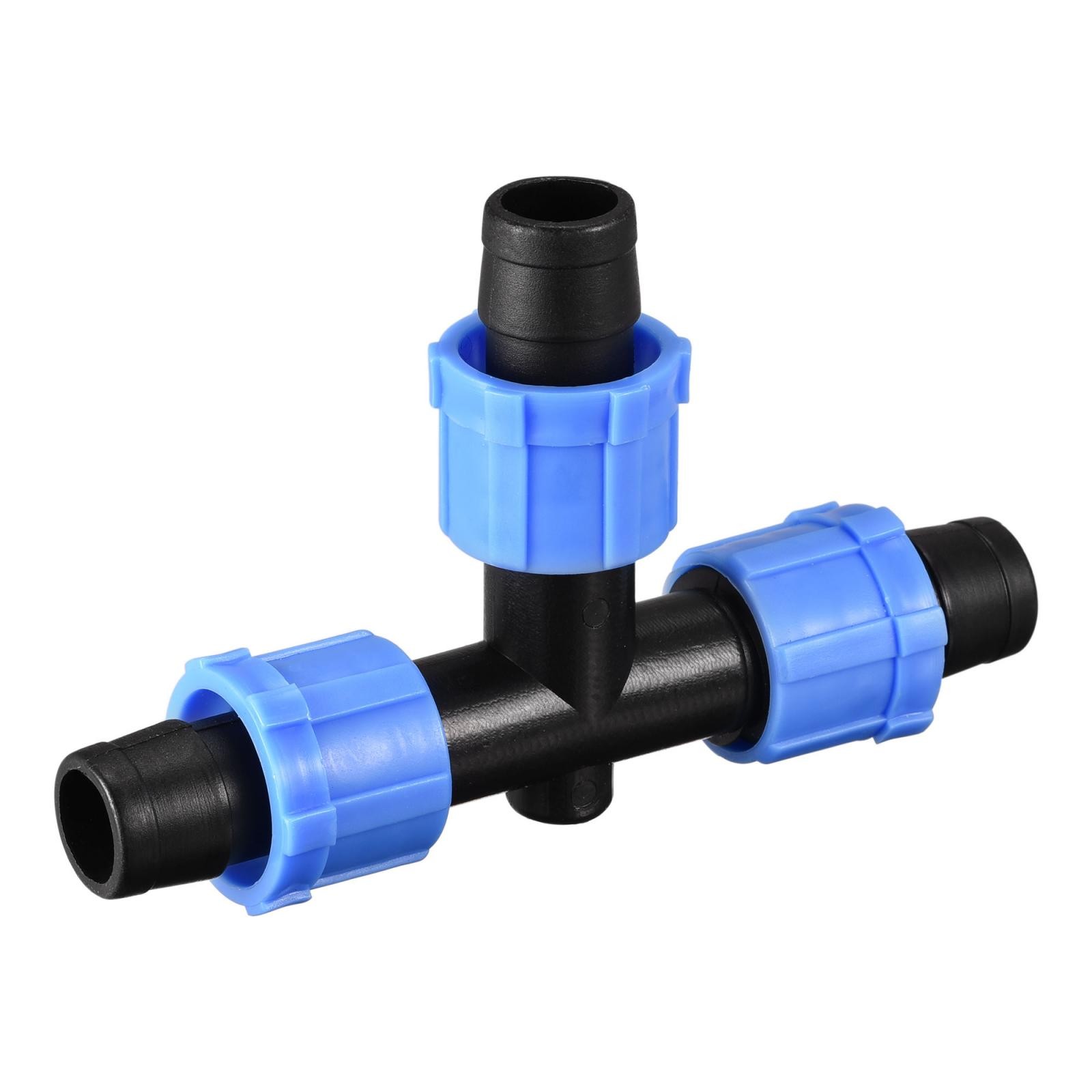 Drip Irrigation Tubing Tee Coupling 16mm Barbed Locking Fitting Blue 20Pcs