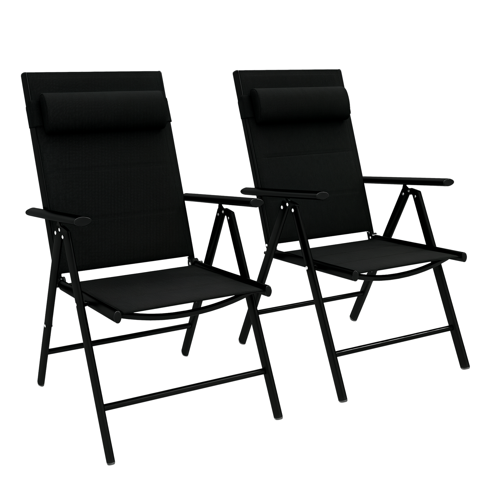 Outsunny 2 PCS Outdoor Folding Chairs, Dining Chairs w/ Padded Filling, Black