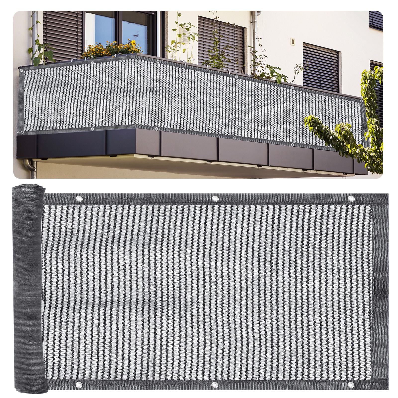 3x16' Balcony Privacy Screen Shield 90% Fence Railing Shade Cover Dark Gray