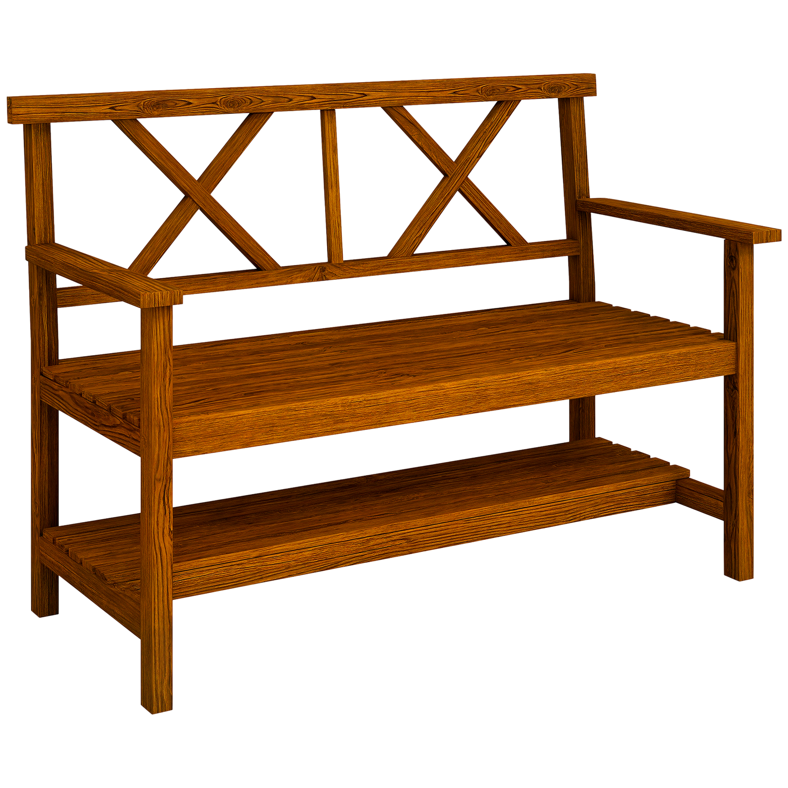 Outsunny 2-Seater Garden Bench Wooden Outdoor Bench w/ Storage Shelf Carbonized