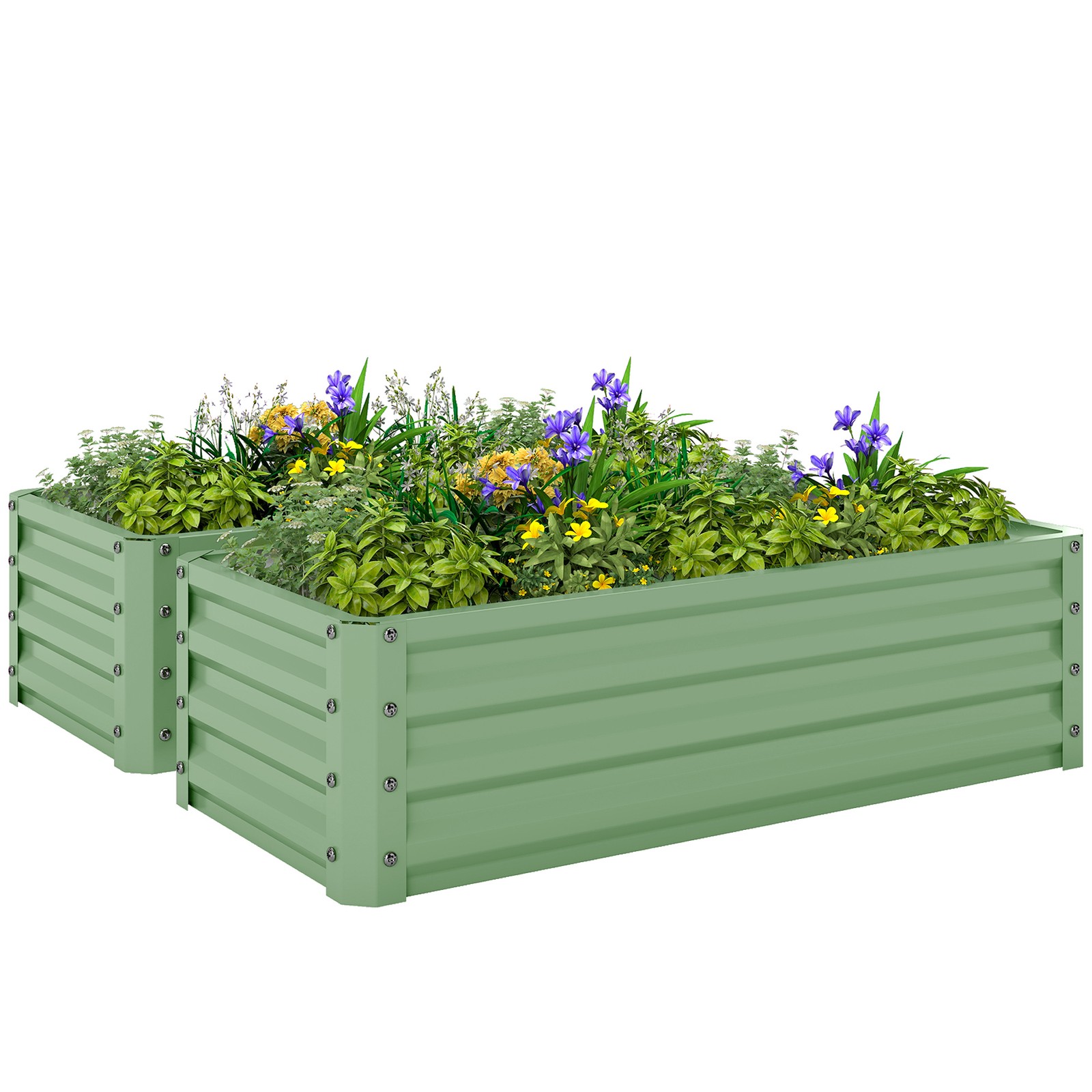 Outsunny Set of 2 Raised Garden Bed Galvanised Planter Box, Light Green