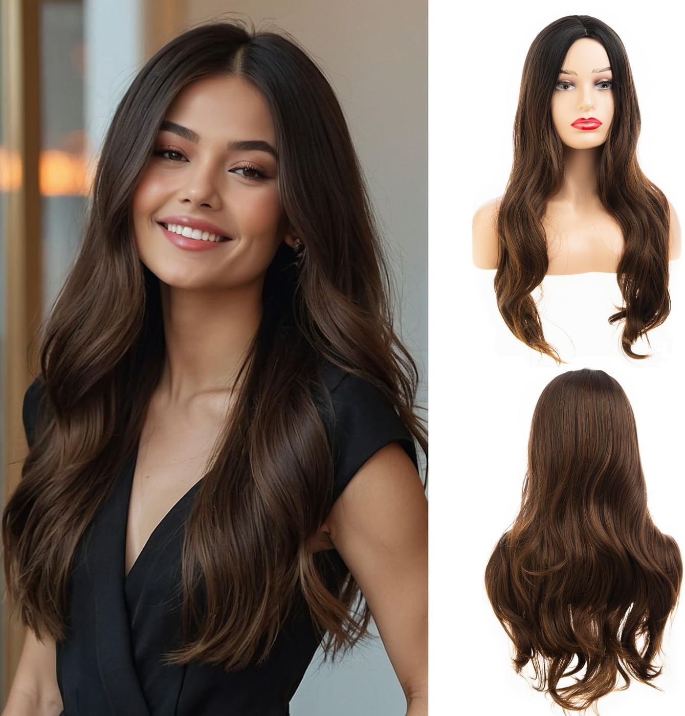 Long Straight Brown Wigs for Women Synthetic Natural Looking Cosplay Replacemen