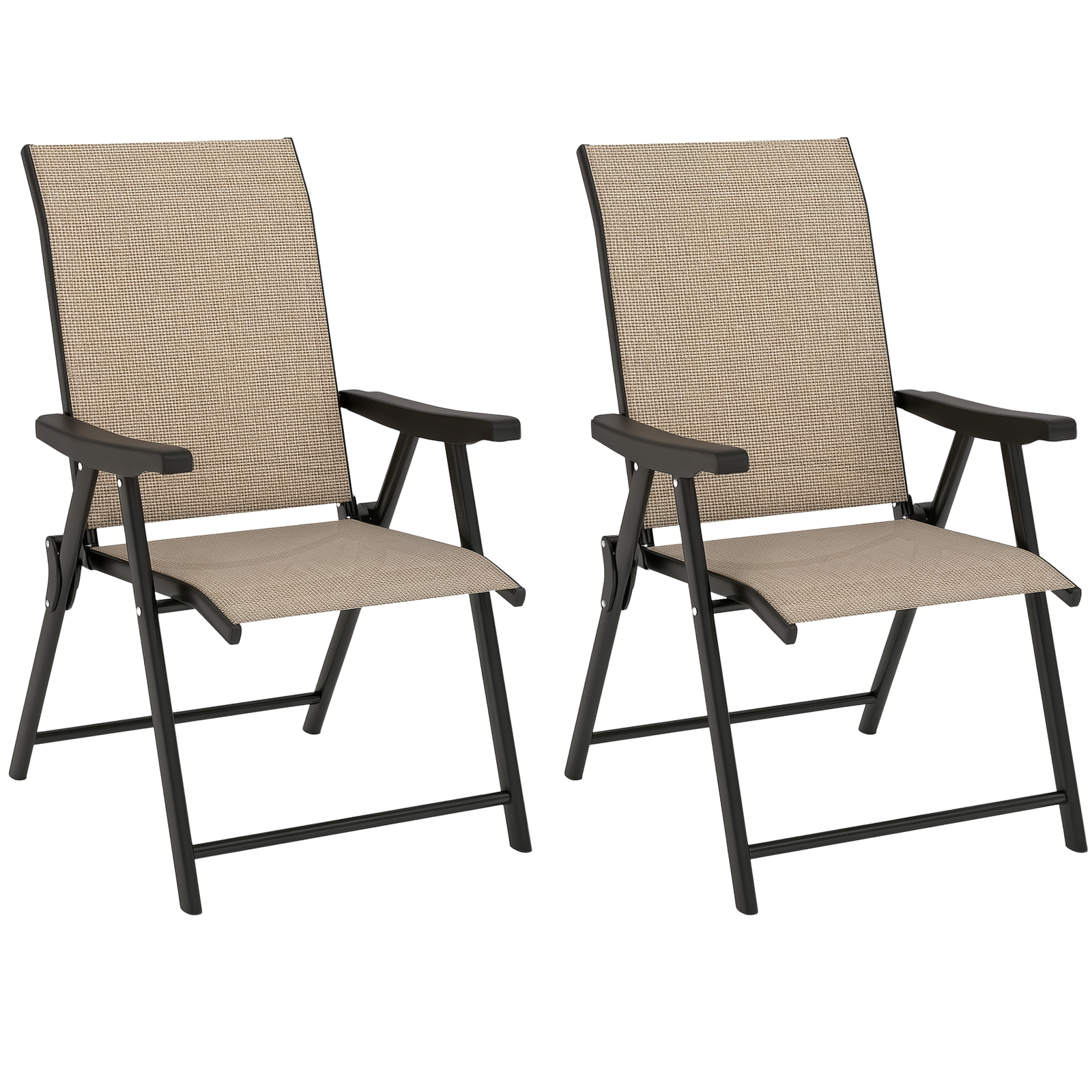 Outsunny Folding Garden Dining Chairs Set of 2 with Mesh Seat, Brown