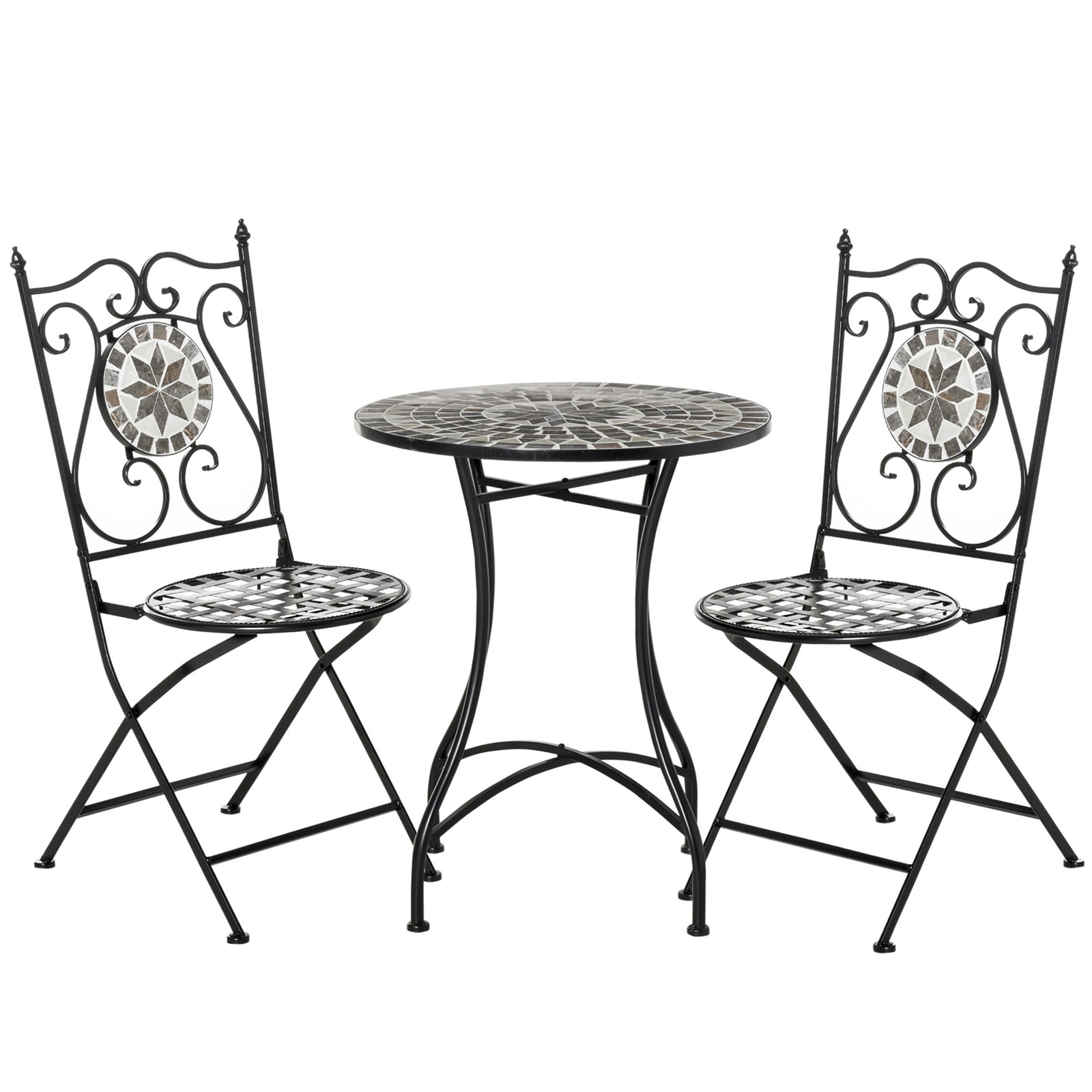 Outsunny 3 Pcs Mosaic Tile Garden Bistro Set Outdoor w/ Table 2 Folding Chairs