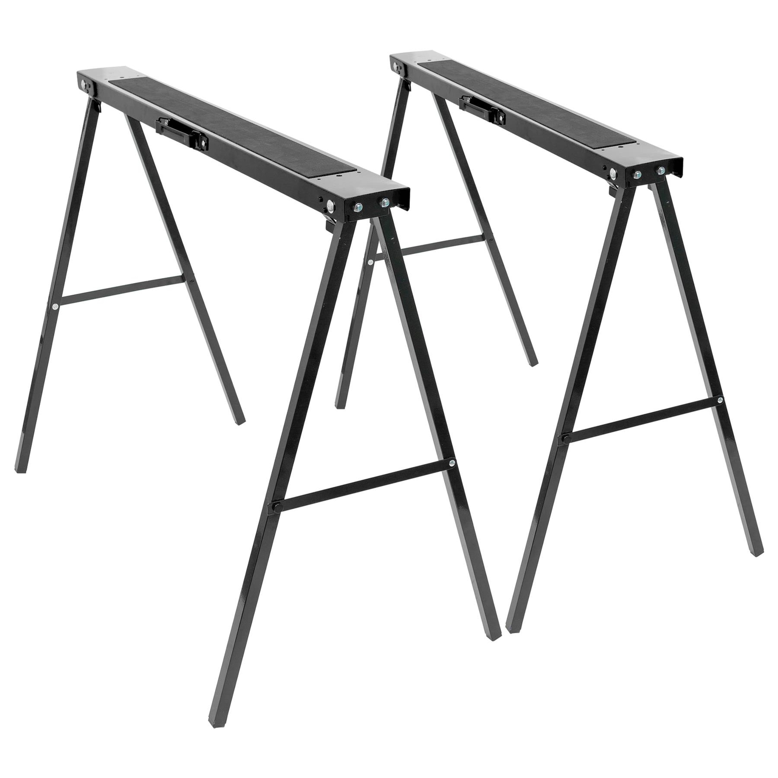 2x Black/Black Folding Iron Saw Horses Heavy Duty Metal Trestle Sawhorse Stand