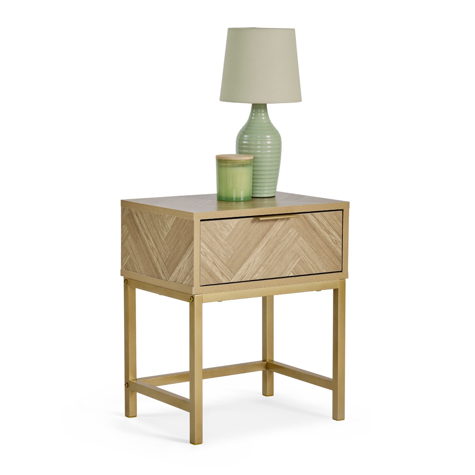 Bedside Table for Bedroom, 1 Drawer Herringbone Bedside Cabinet, VonHaus