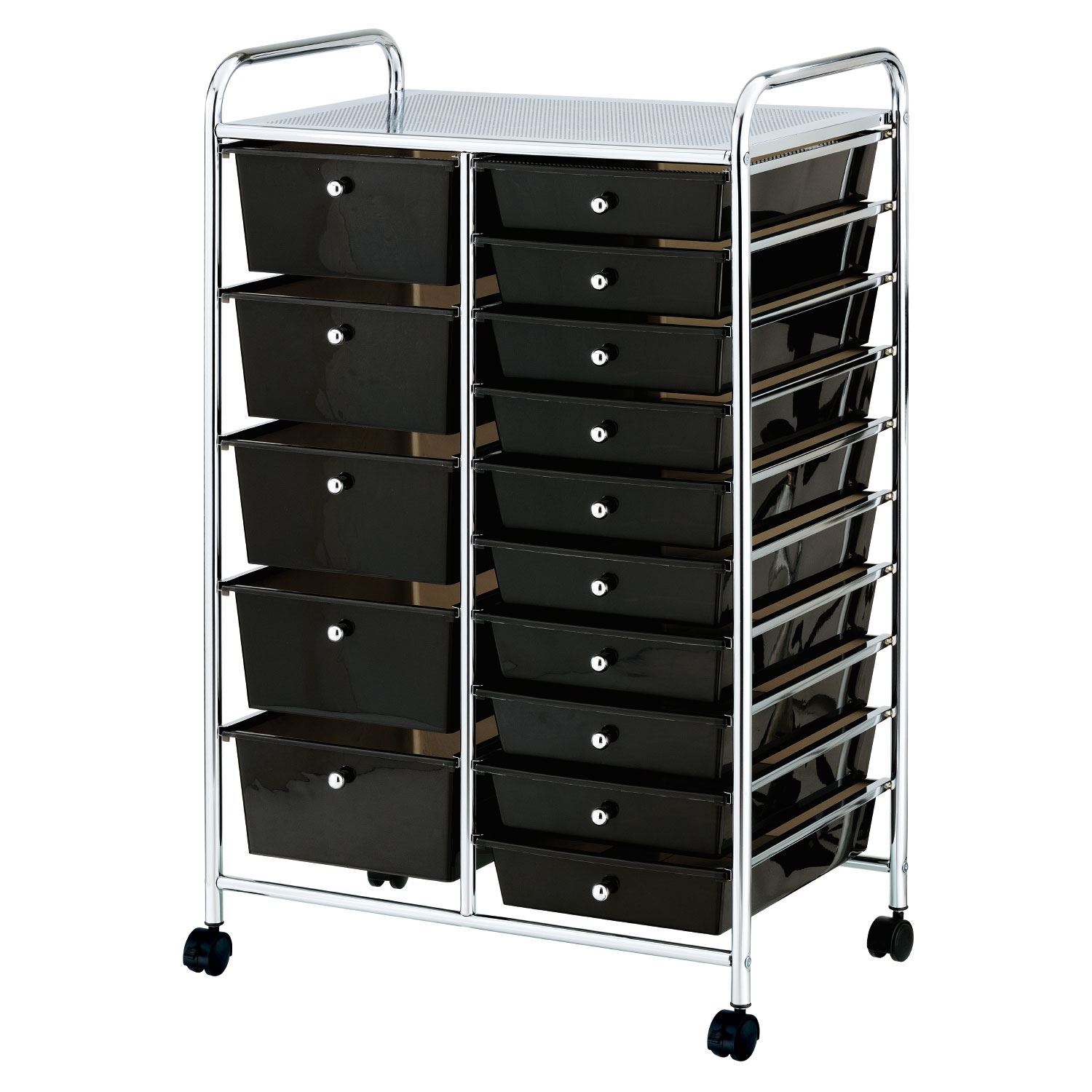 Black 15 Drawer Make Up Mobile Home Office Beauty Salon Portable Storage Trolley