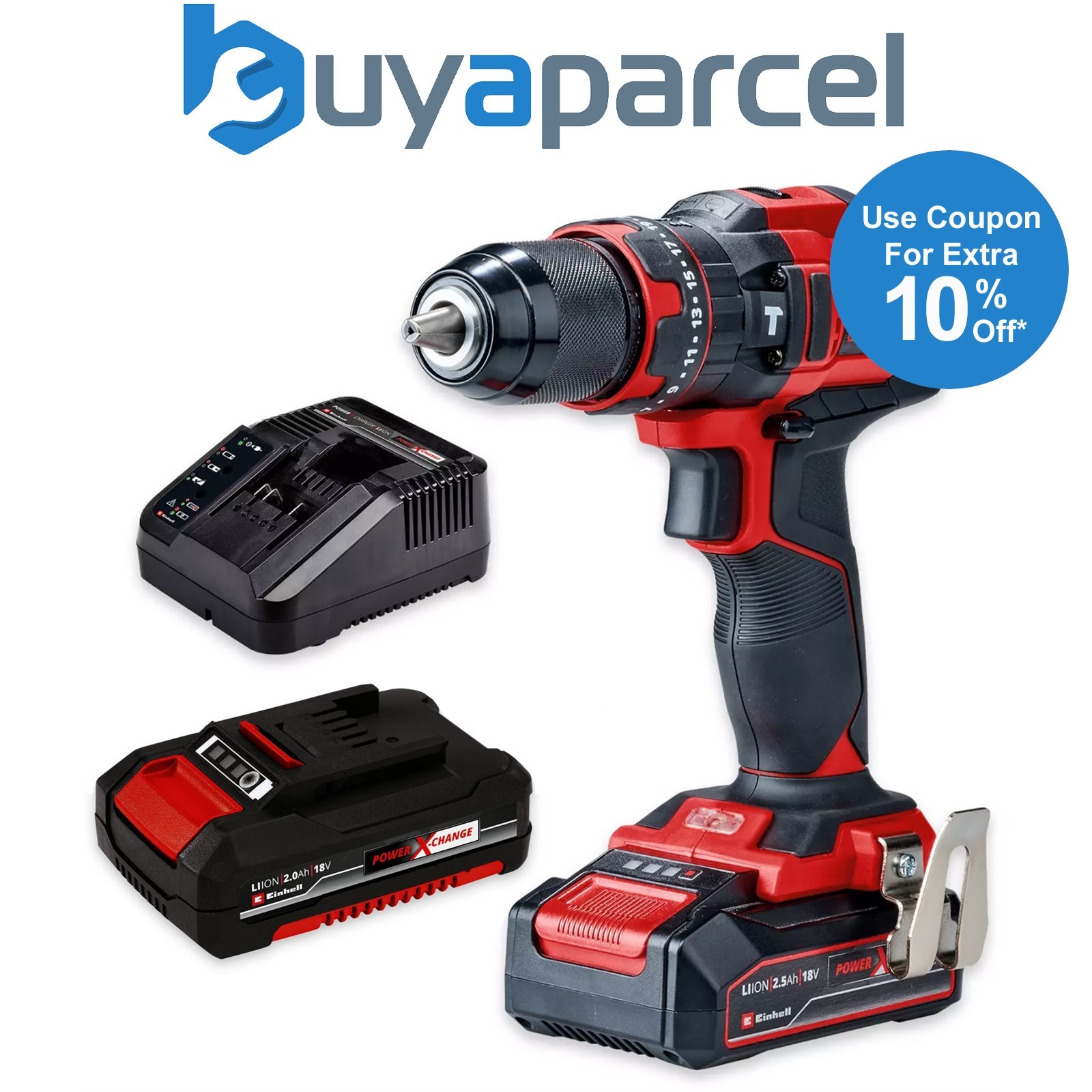 Einhell TE-CD 18/44 Cordless Combi Drill PXC 18v Metal Chuck 2 x Batteries