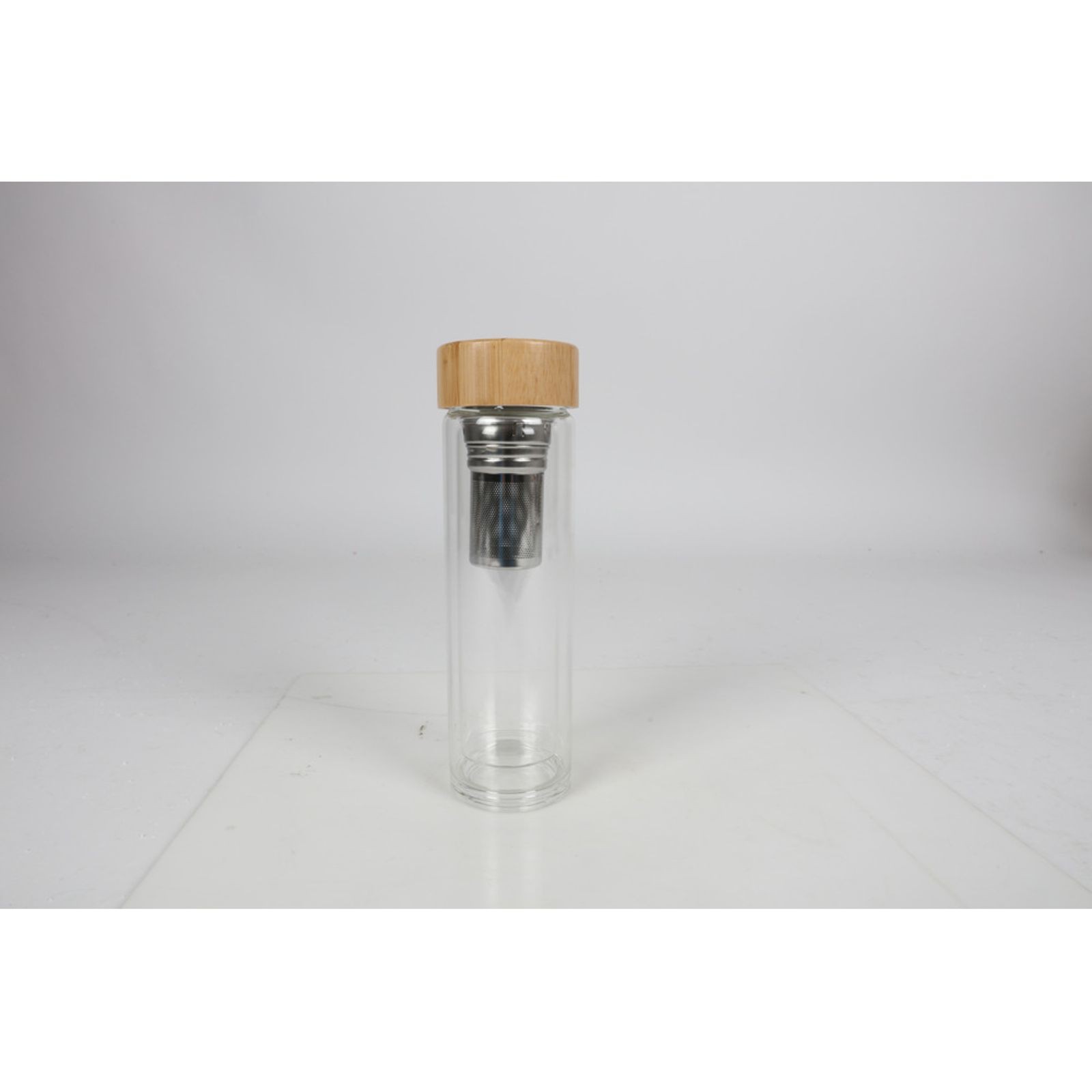 6er Set Glass Bottle Drinking 350ml With Tea Sieve Bamboo Cover Double-Layer