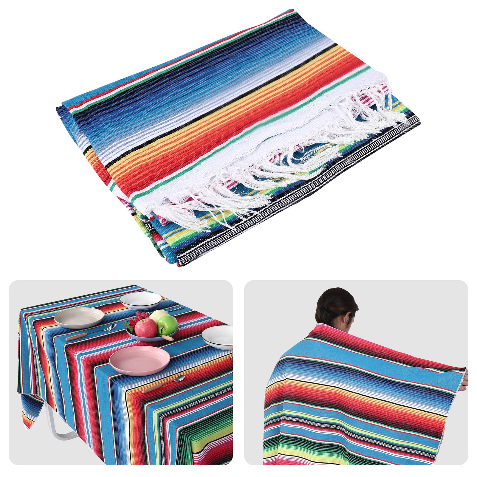 Mexican Blanket Sarape Picnic Rug Throw Tablecloth for Yoga Party ,8947