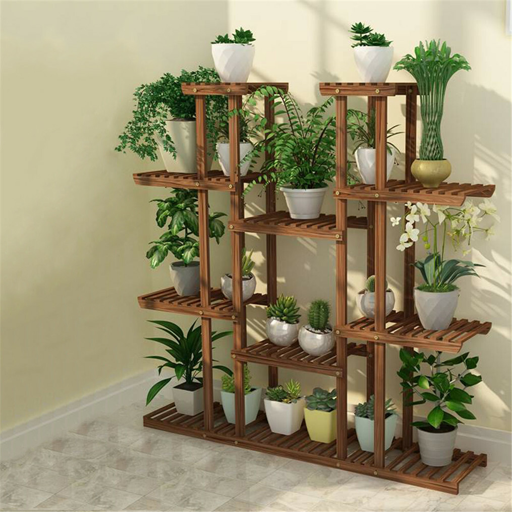 Multi Tier Wood Flower Rack Plant Stand Shelves Bonsai Display Book Ladder Shelf