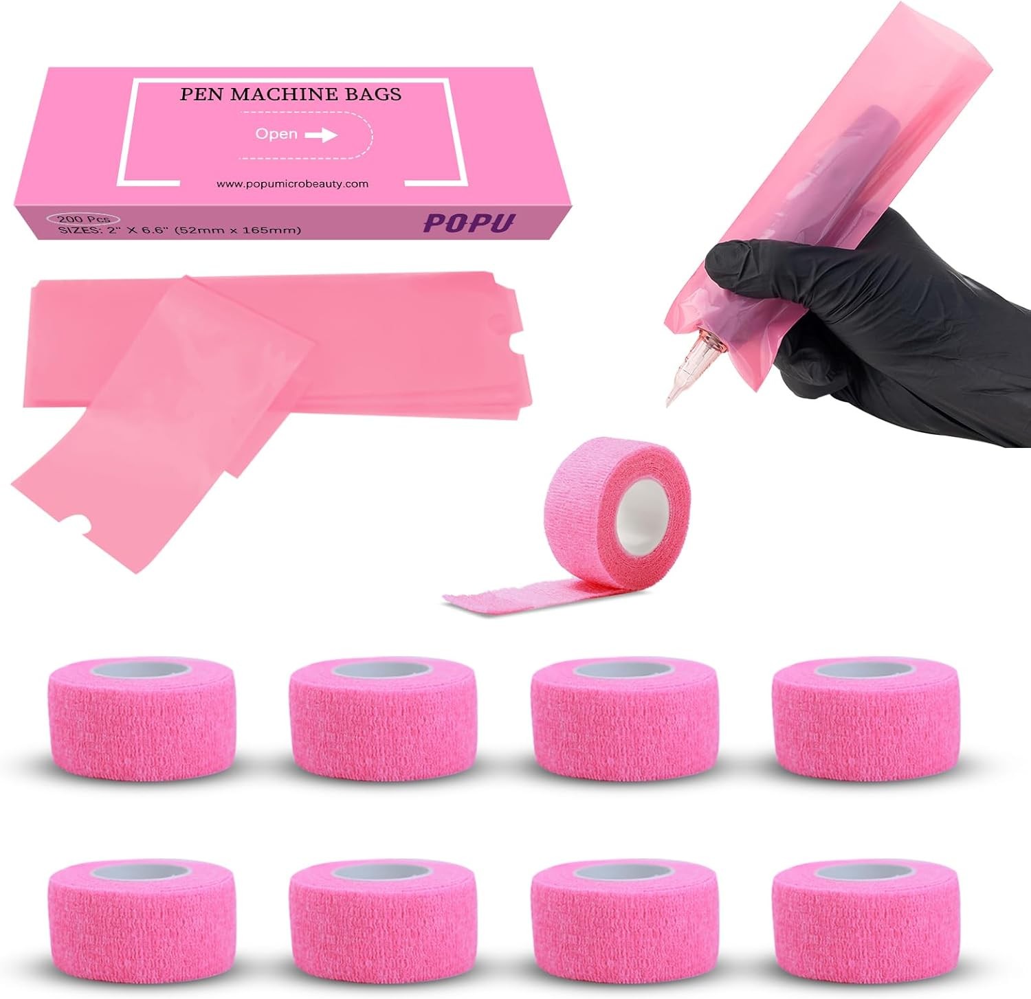 EZ Tattoo Machine Covers with Grip Tapes - 9PCS (1inch x 5 Yard) Pink Grip Wrap