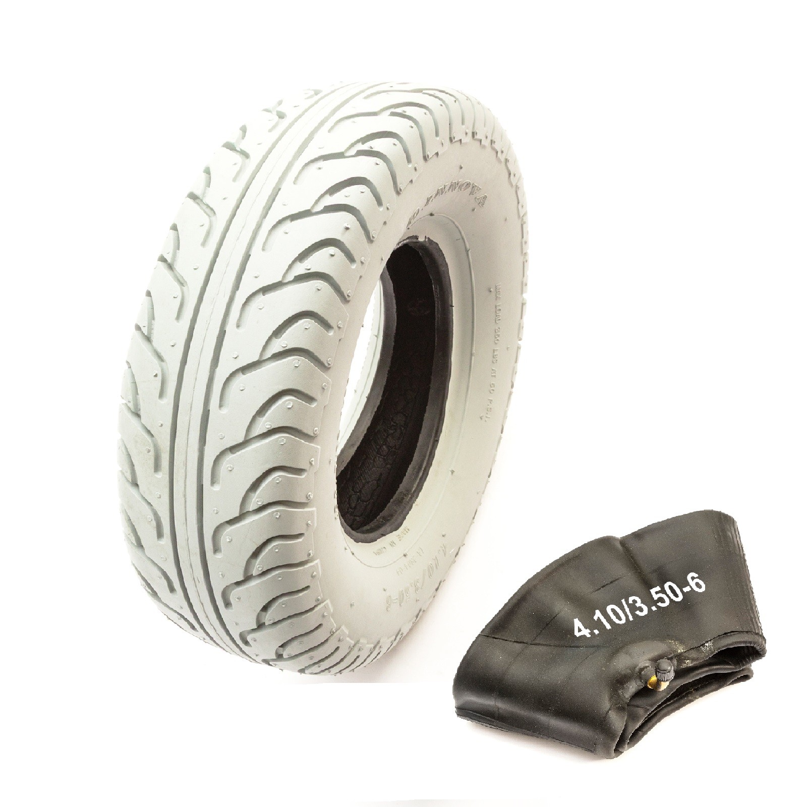 12 Inch Mobility Scooter Tyre & Tube 4.10/3.50-6 Grey Wheel 4 Ply Bent Valve