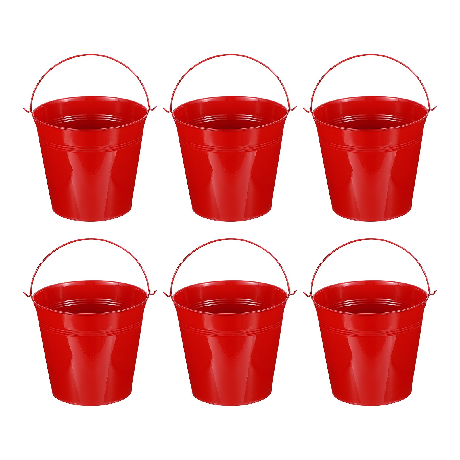 6 Pcs 7"x6.5" Small Metal Buckets with Handle Mini Galvanized Bucket Red