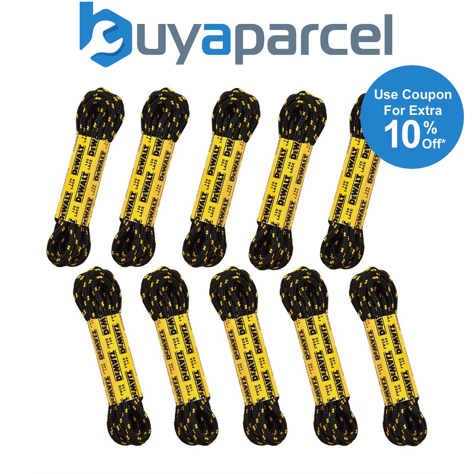 Dewalt Boot Shoe Laces 150mm Polyester Cotton 10 Pairs