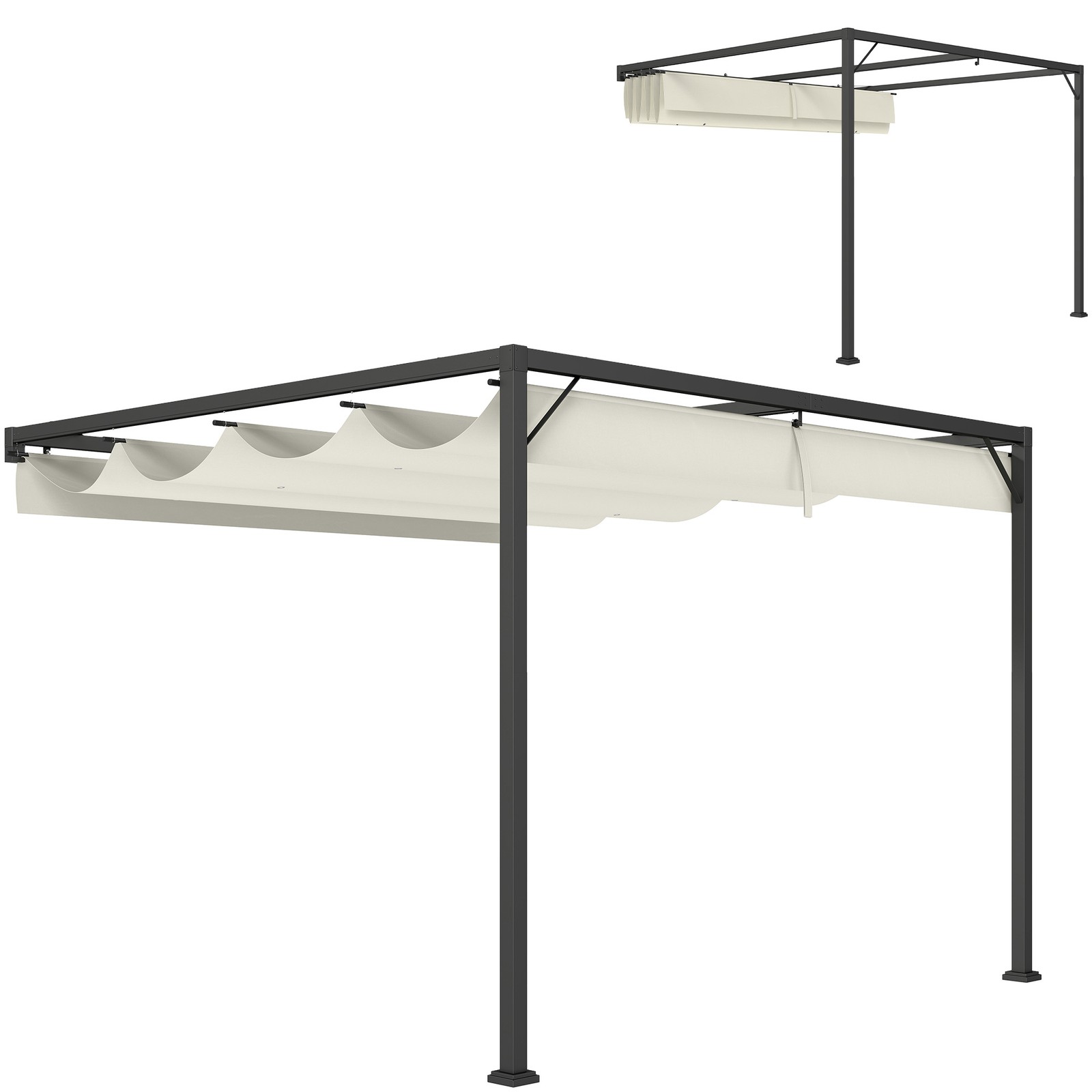 Outsunny 3 x 3(m) Outdoor Pergola Retractable Canopy Wall Mounted, Cream