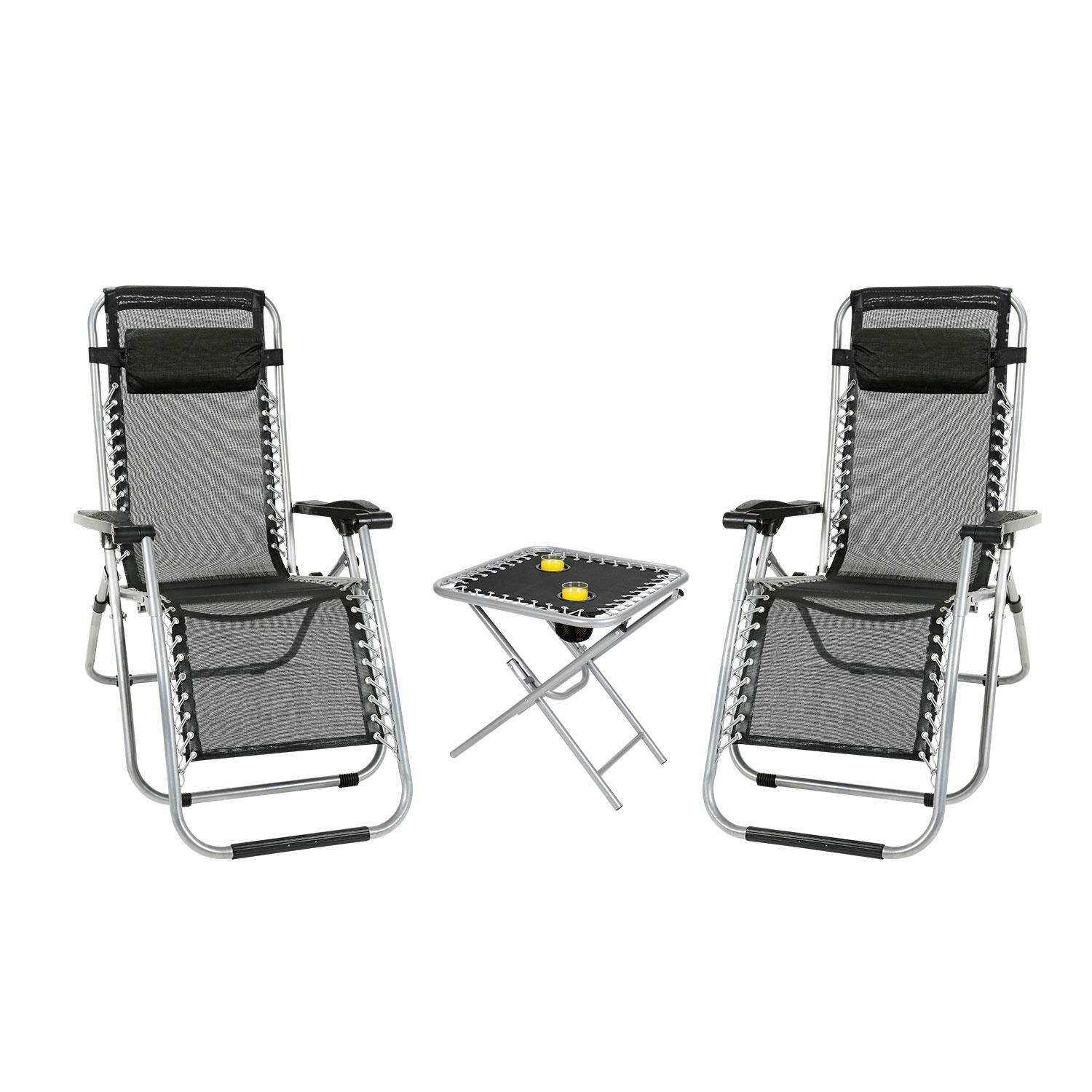 ZERO GRAVITY SUN LOUNGER SET 2 CHAIRS & TABLE GARDEN FURNITURE CHAIR