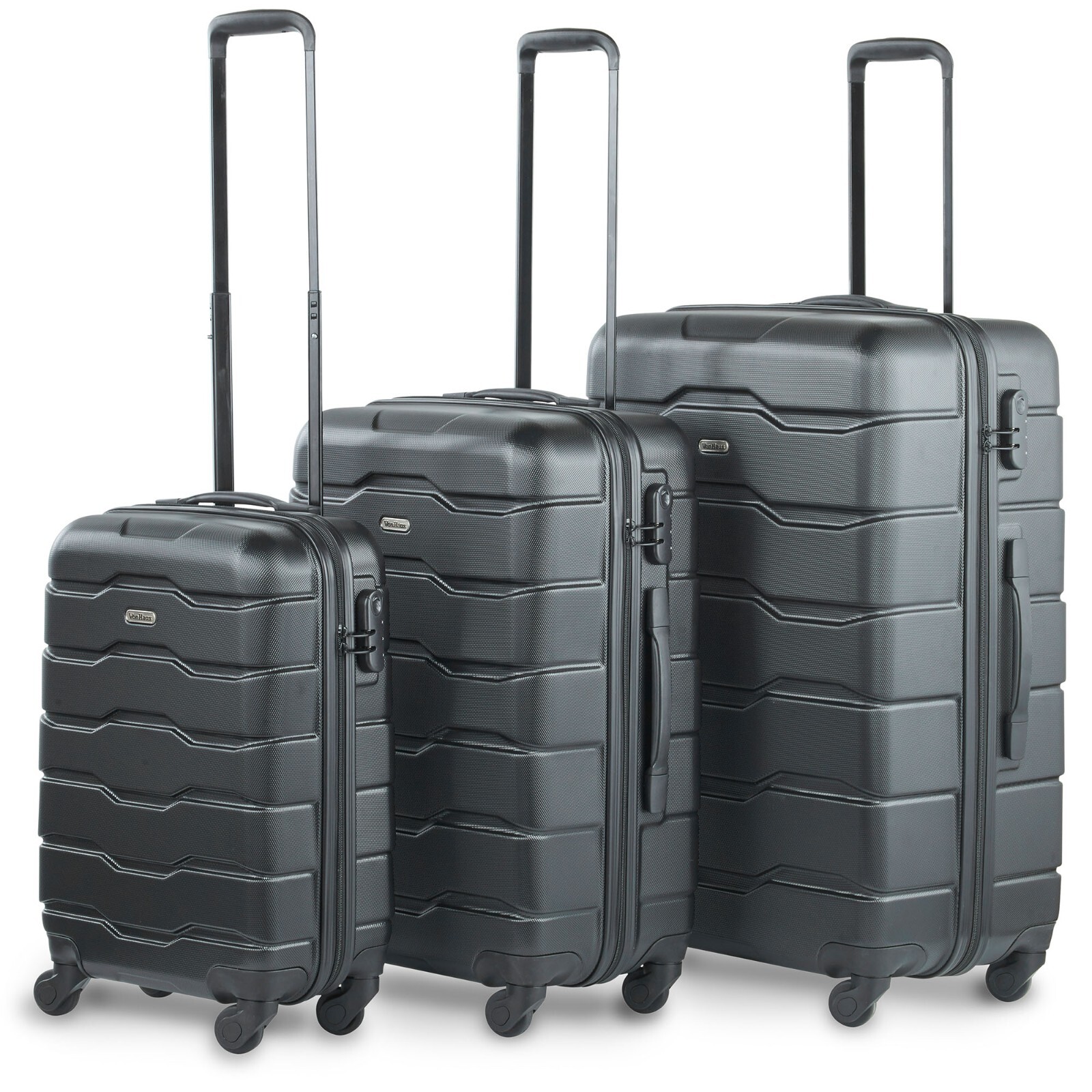 Luggage Set of 3 ABS Black Lightweight Hard Shell Suitcases - 4 Wheel | VonHaus