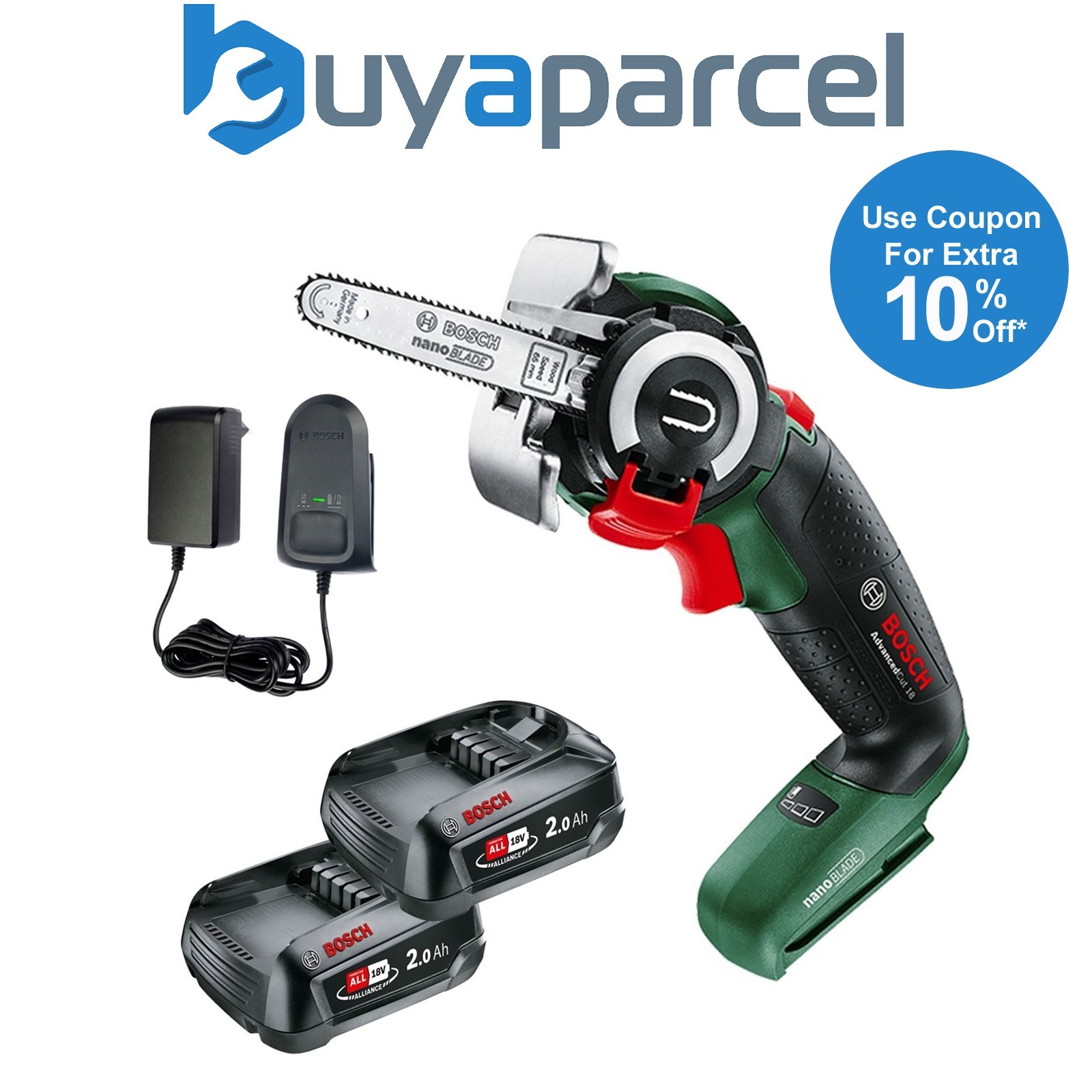 Bosch AdvancedCut 18v LI Cordless NanoBlade Multi Mini Saw Chainsaw 2x2.0AH Batt