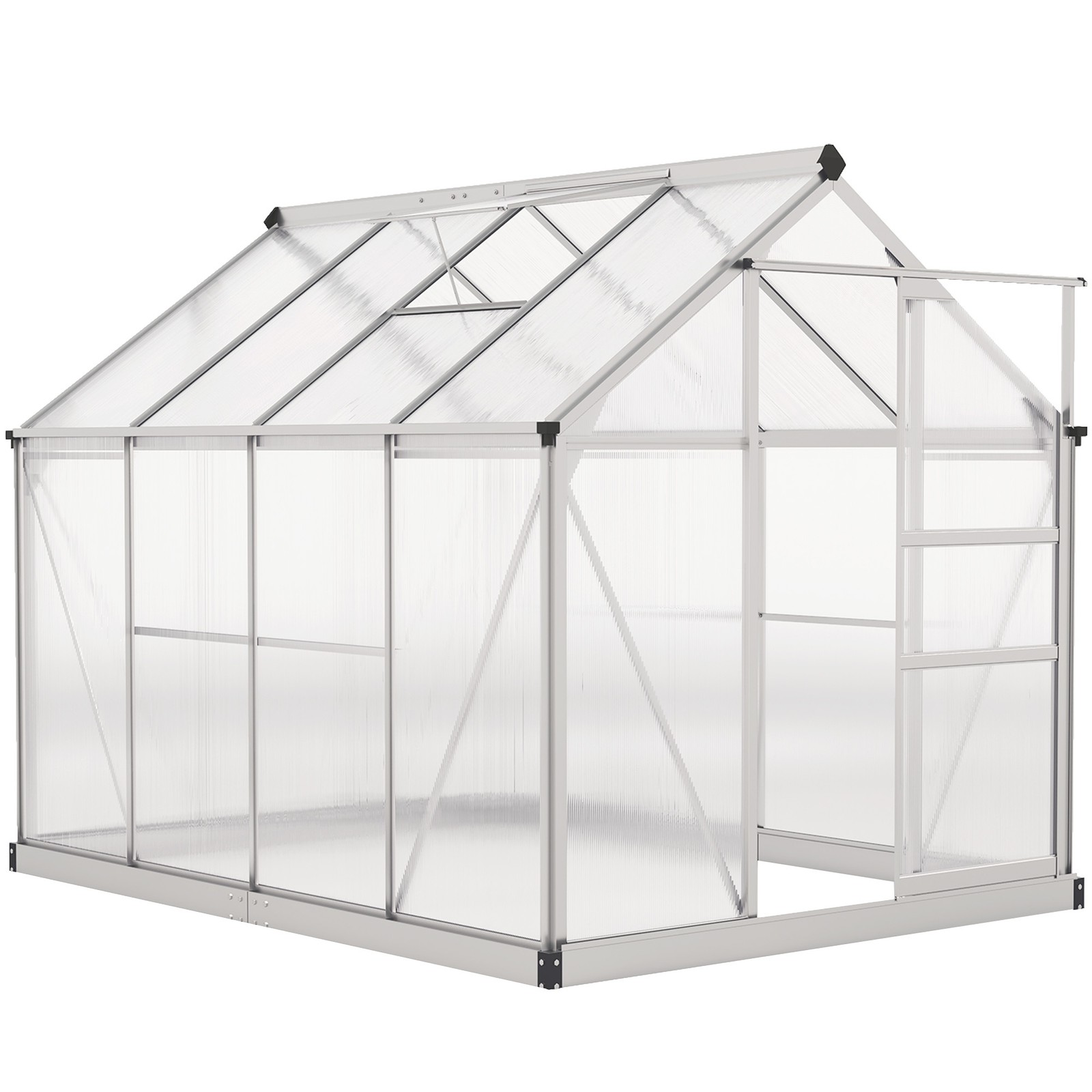 Outsunny 6x8ft Walk-In Polycarbonate Greenhouse Plant Grow Galvanised Aluminium