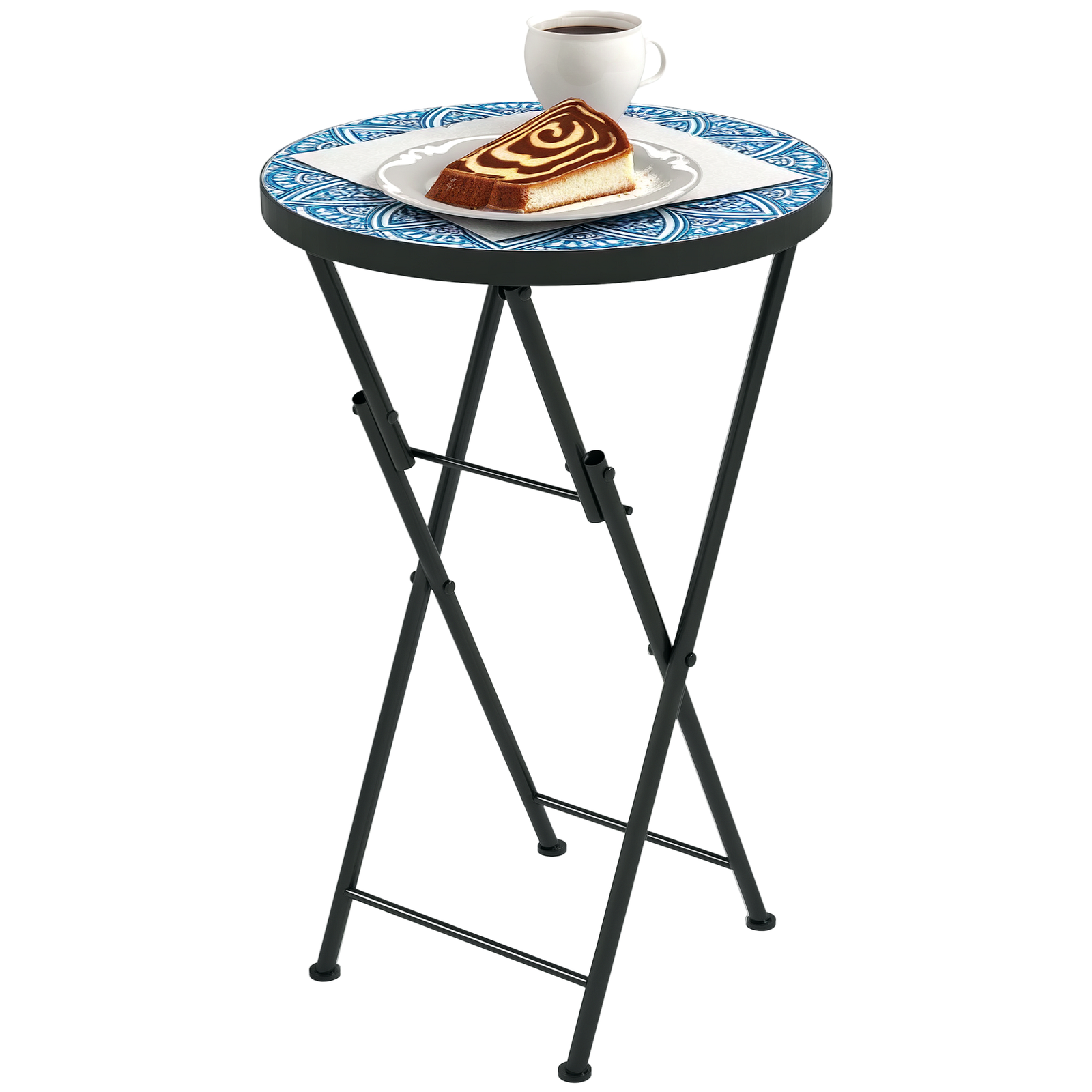 Outsunny Mosaic Garden Table, 35.5cm Folding Coffee Table, Blue