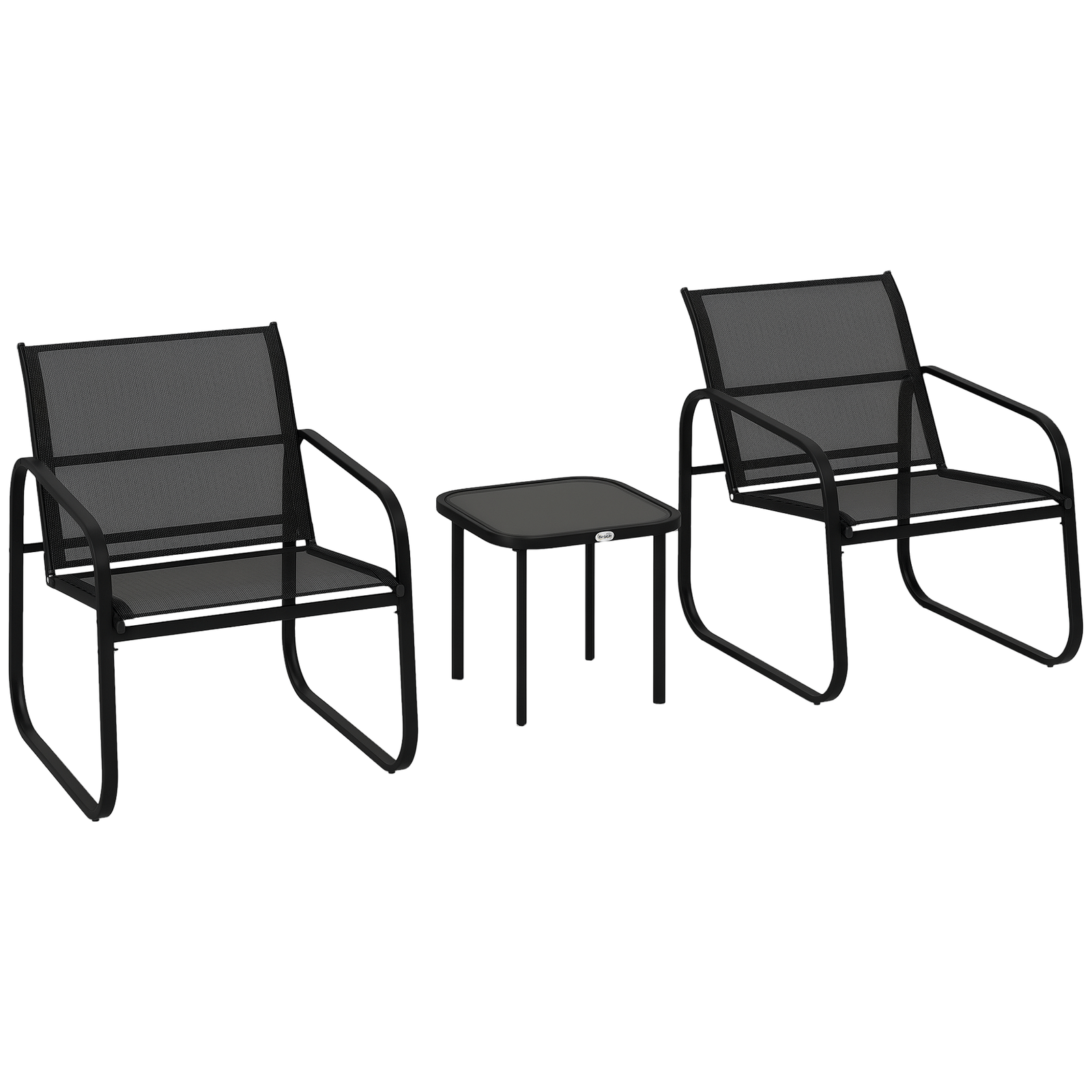 Outsunny Garden Bistro Set, Metal Garden Furniture Set with Mesh Chairs