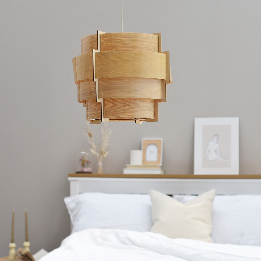 Natural Ceiling Light Shade Wooden Tiered Lampshade Easy Fit Living Room Light