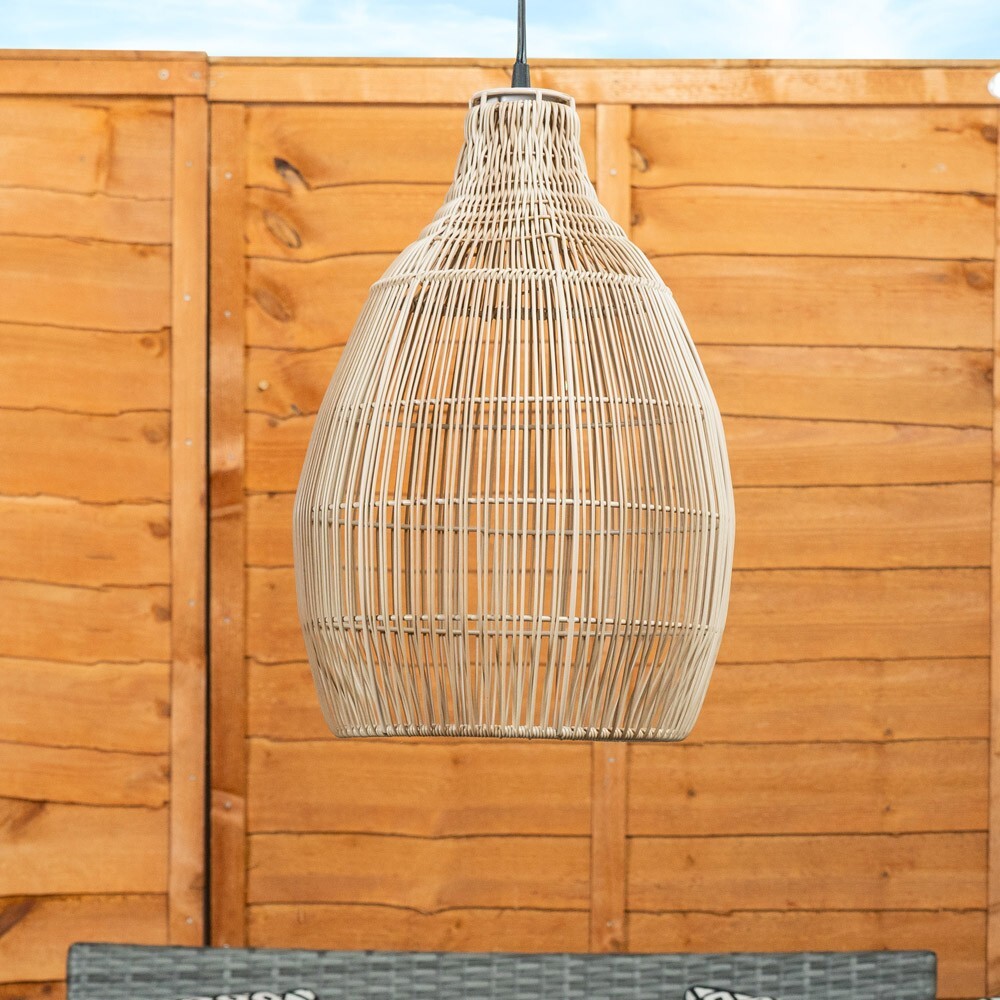 Solar Powered Natural Teardrop Outdoor Hanging Pendant Lamp Garden Pergola Light