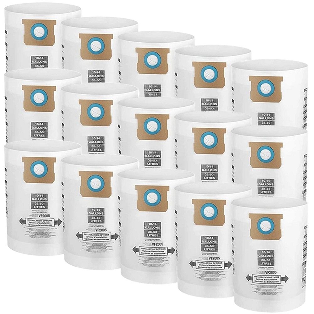 15 Pack VF2005 Collection Bags for 9066200 10-14 Gallon Type F + Type I,3027