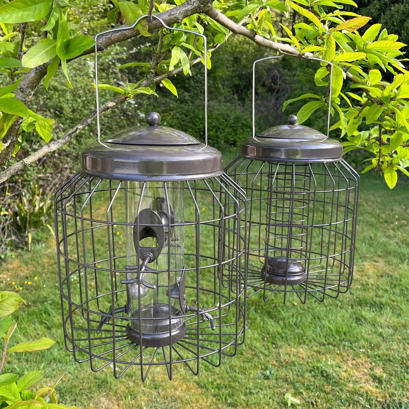 Heavy Duty Squirrel Proof Hanging Bird Seed & Fatball Feeder Cages (Set of 2)