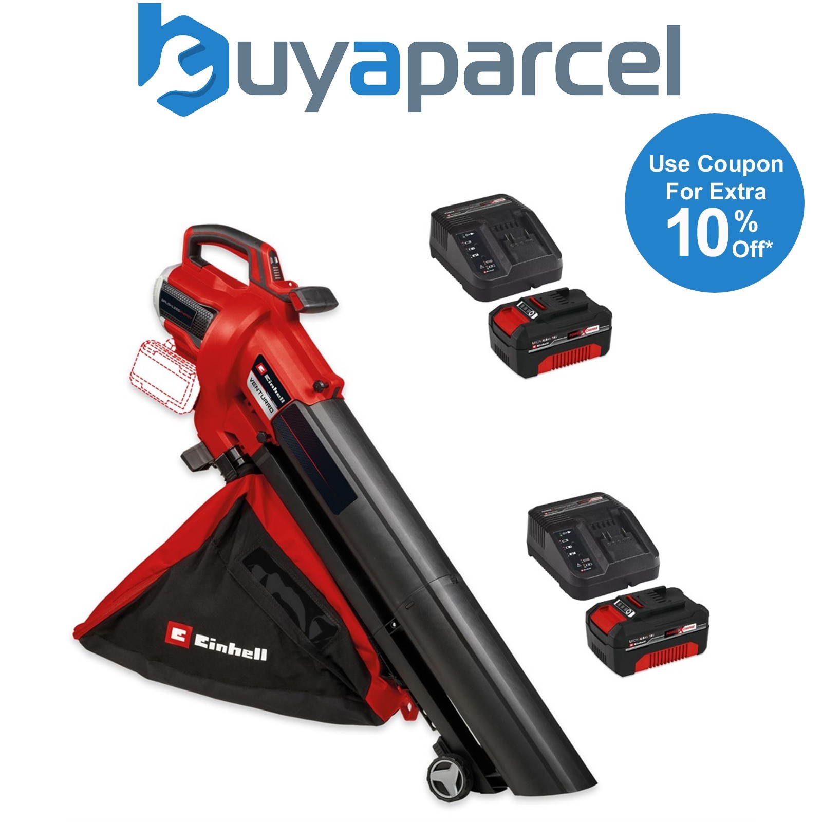Einhell Twin 18v / 36v Leaf Blower Vacuum Power X-Change + 2 x 4AH Battery Pack