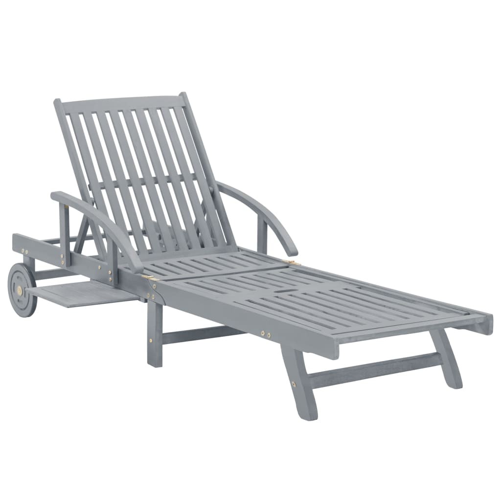 Solid Acacia Wood Garden Sun Lounger Grey Day Bed Recliner vidaXL