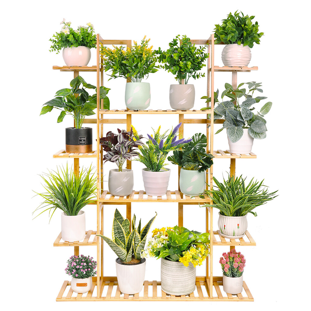 Bamboo 6 Tier 17 Potted Plant Stand Rack Multiple Flower Pot Double Shelf XLarge