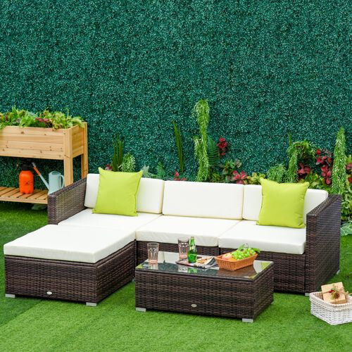 GARDEN PATIO OUTDOOR RATTAN CORNER SOFA FURNITURE WITH COFFEE TEA TABLE BROW