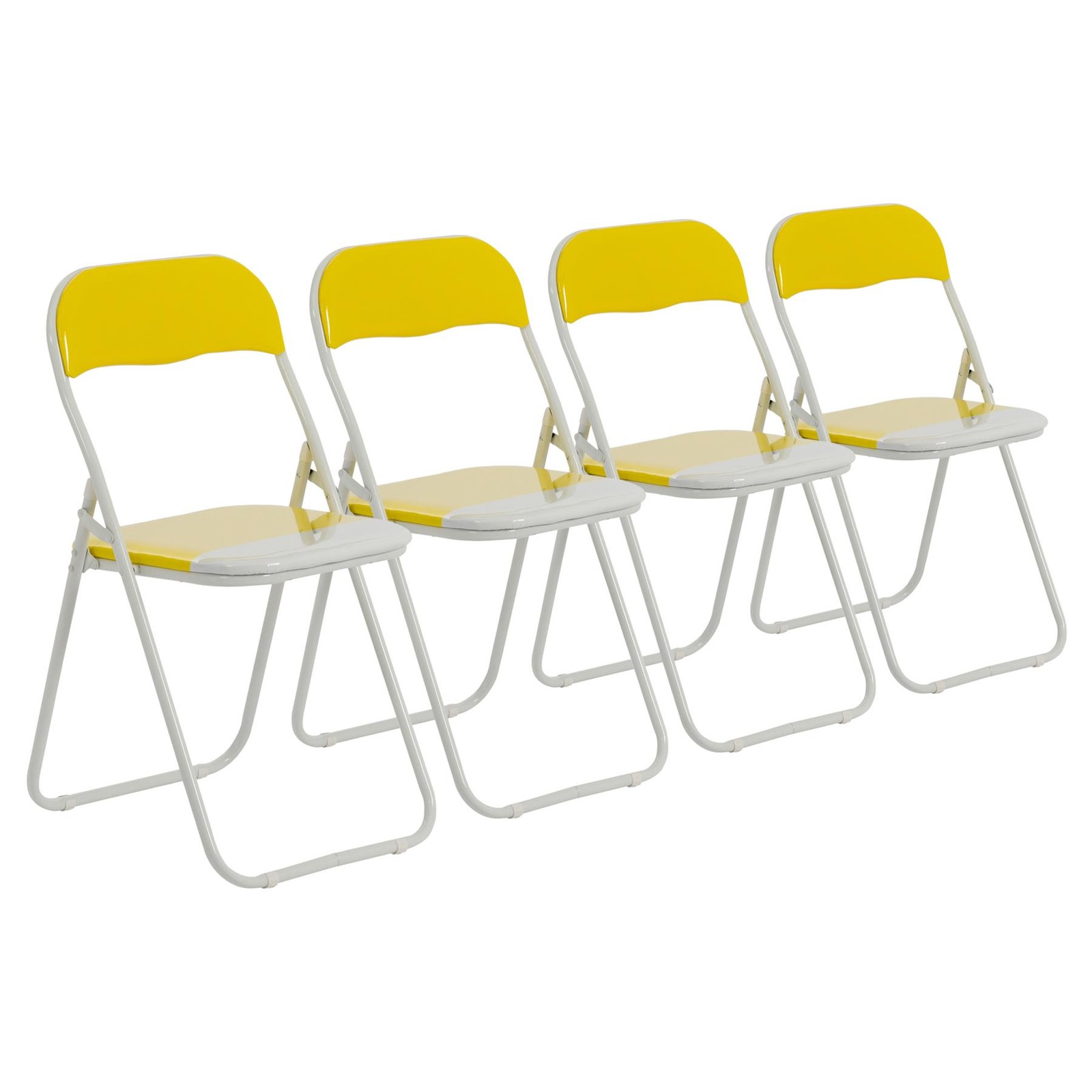 Folding Chairs Padded Faux Leather Studying Dining Office Chair Yellow White x4