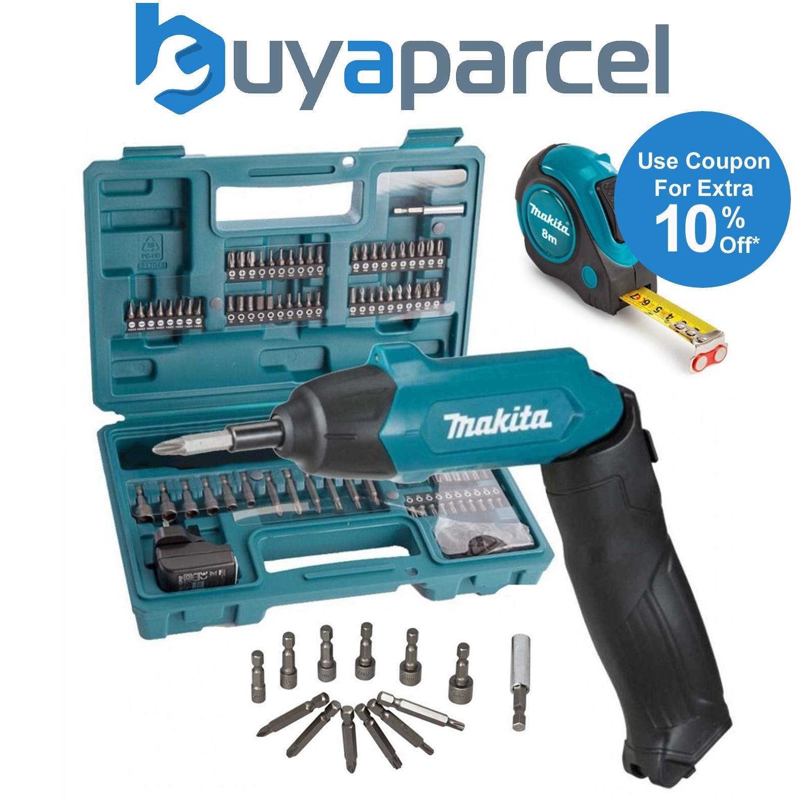 Makita DF001DW 3.6v Cordless Lithium Ion Pencil Screwdriver 81PC Bit Set + Tape