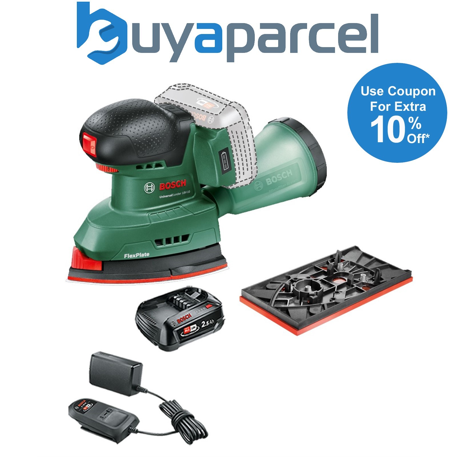 Bosch 06033E3100 UniversalSander 18v Multi Palm Sander Sheets 2.5AH Battery Kit