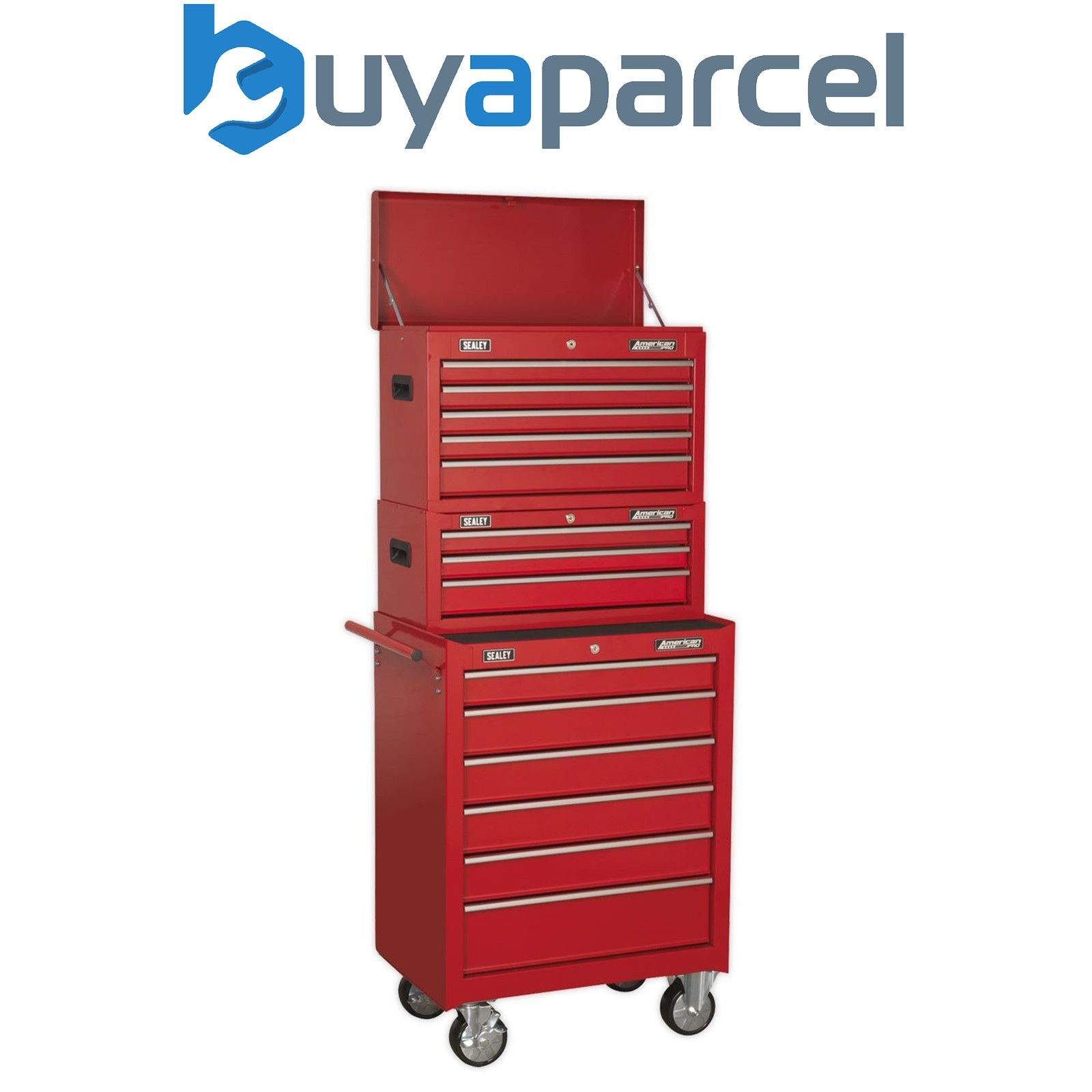 Sealey AP22STACK American PRO Topchest, Mid-Box Tool Chest & Rollcab Stack 14 Dr