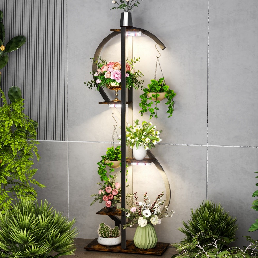 Plant Stand Indoor with Grow Lights Fostering Leaf Root Flower Planter Pot Shelf