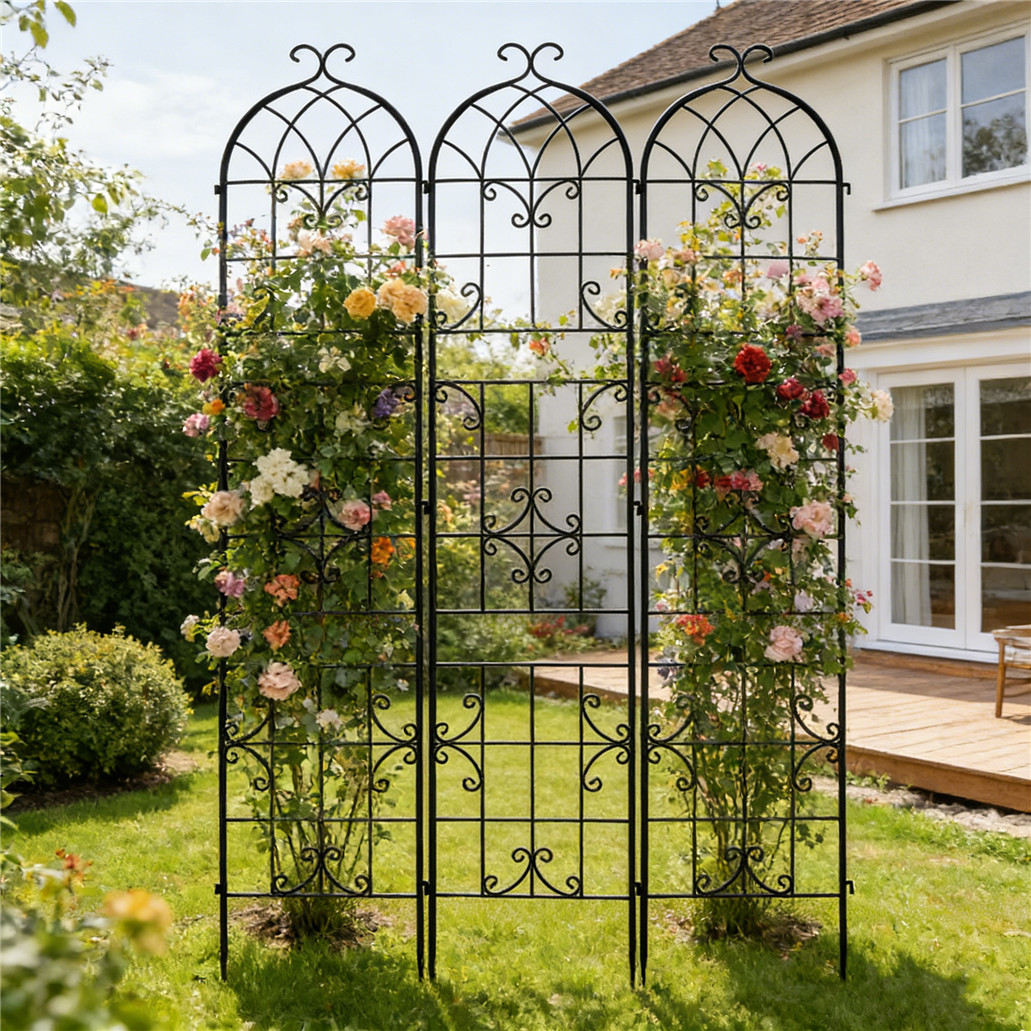 Set of 3 Metal Garden Trellis Lattice Grid Panels Plant Climbing Plants Frame